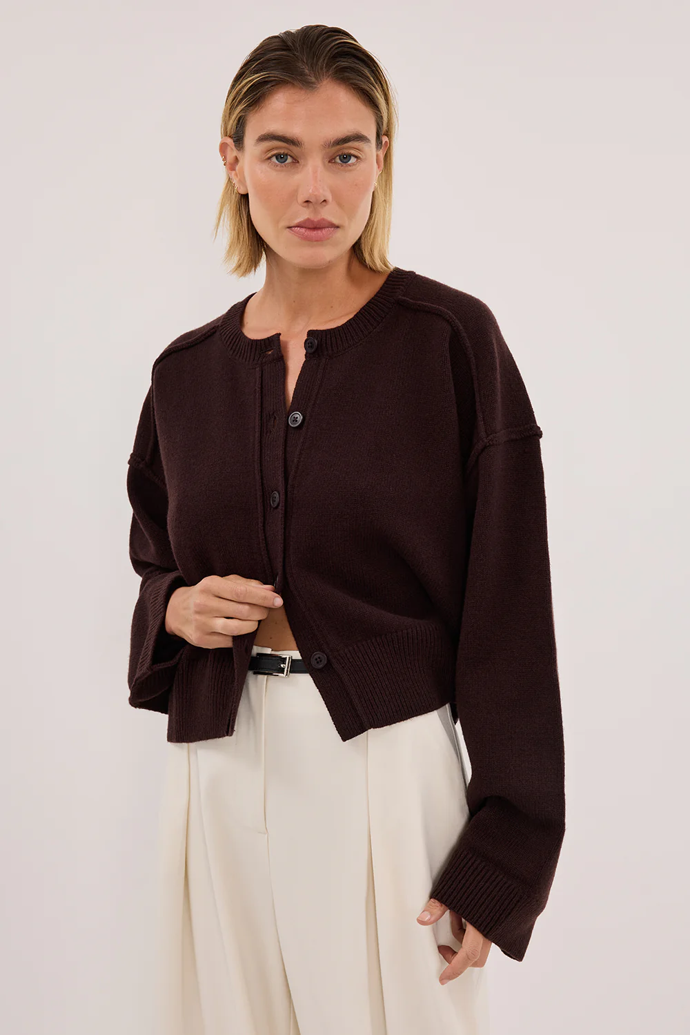 PAIGE CHOC WOOL KNIT CARDIGAN - Image 2