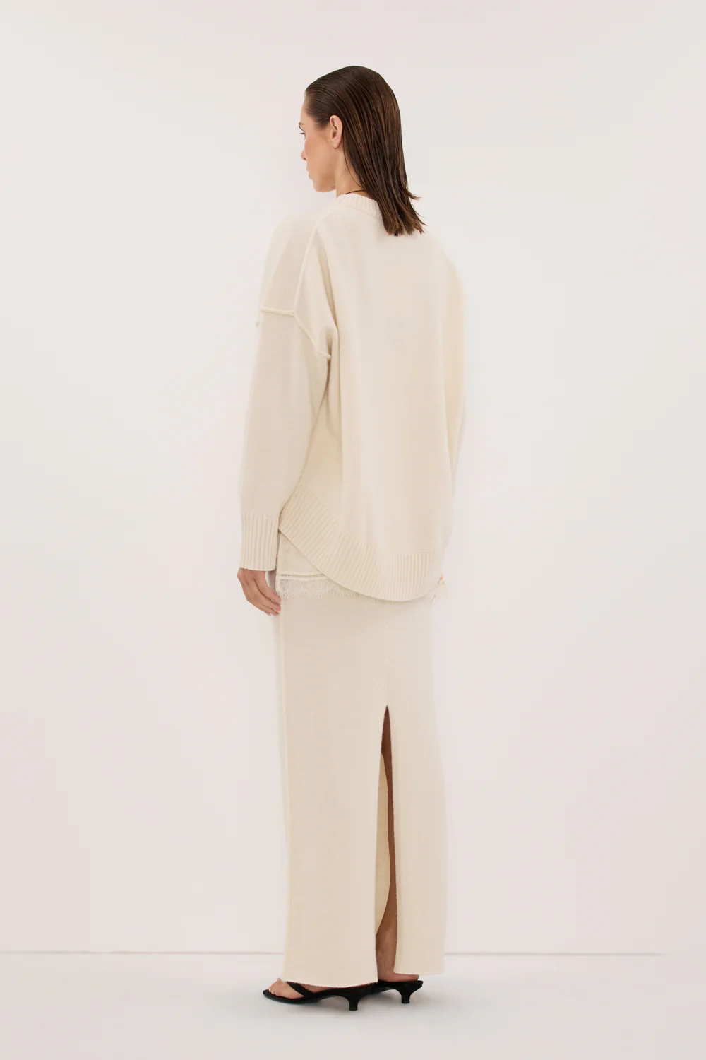PAIGE CREAM WOOL KNIT MIDI SKIRT - Image 4