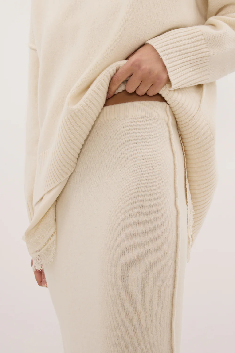 PAIGE CREAM WOOL KNIT MIDI SKIRT - Image 5