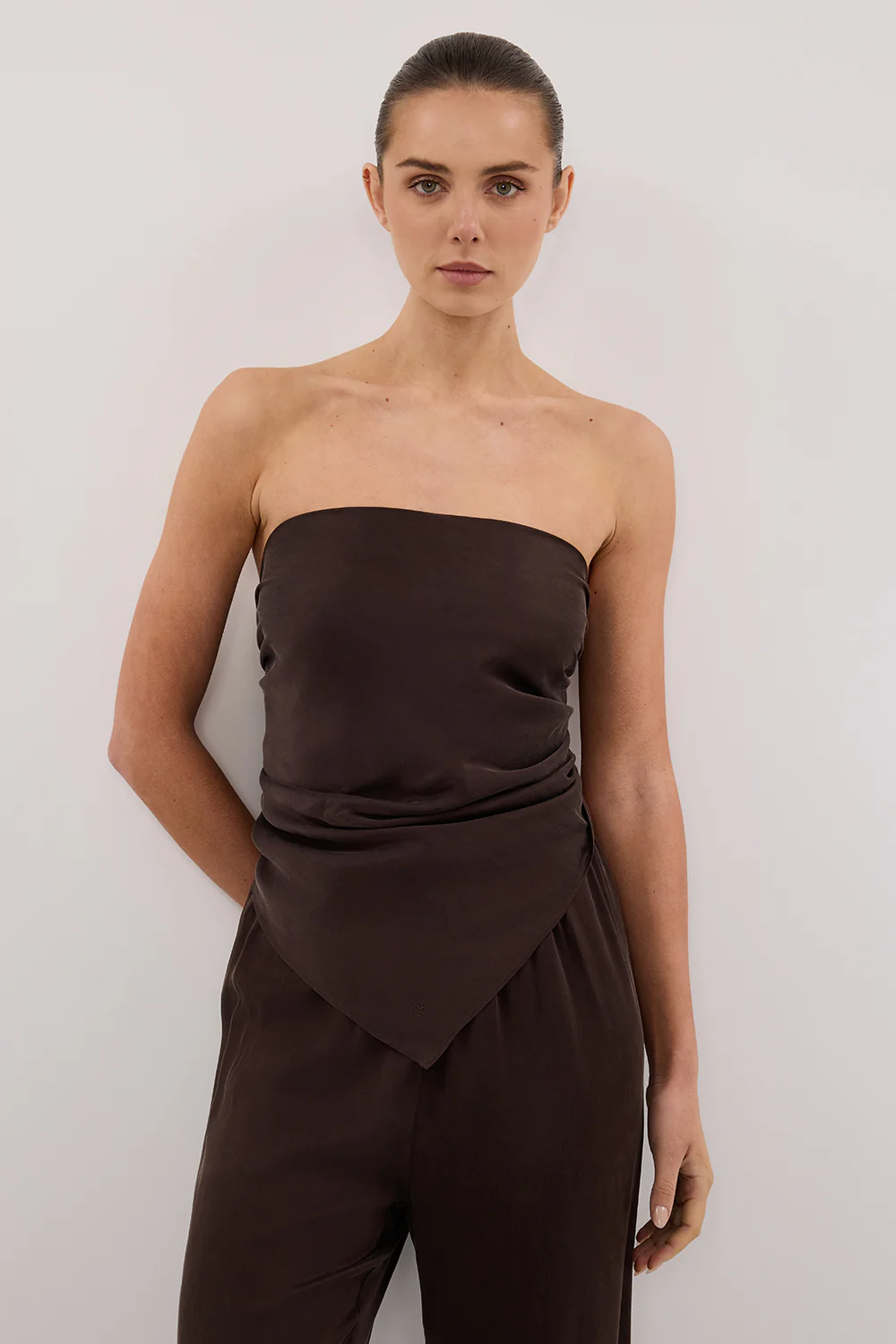 PERCY BITTER CHOC SILK SCARF TOP - Image 2