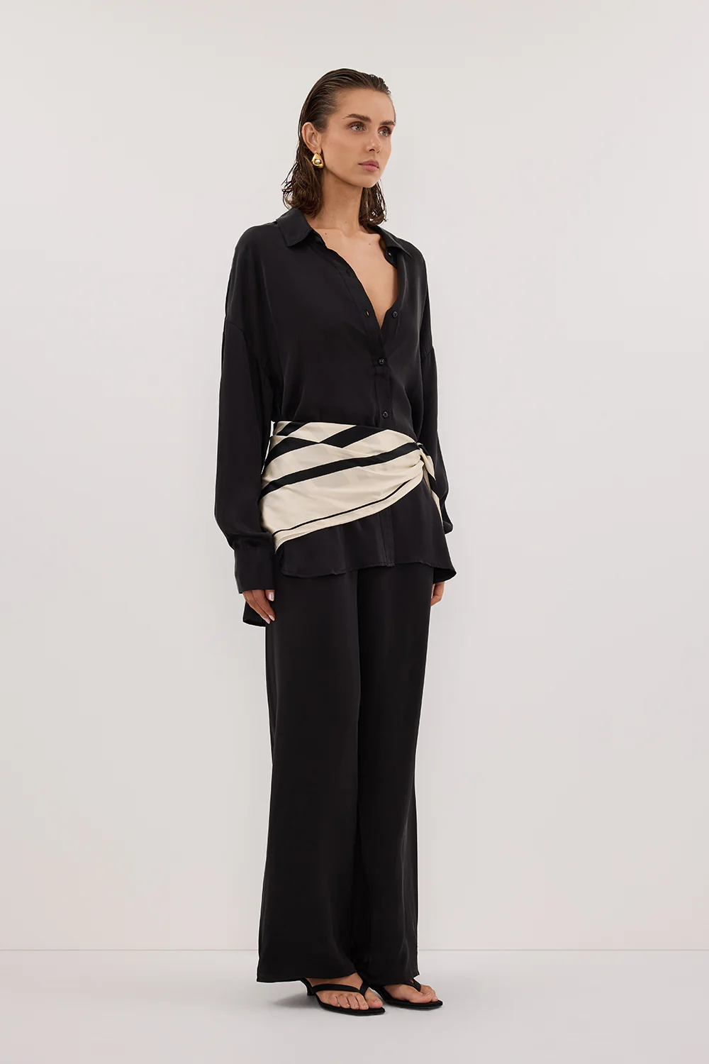 PERCY BLACK SILK LONG SLEEVE SHIRT - Image 3