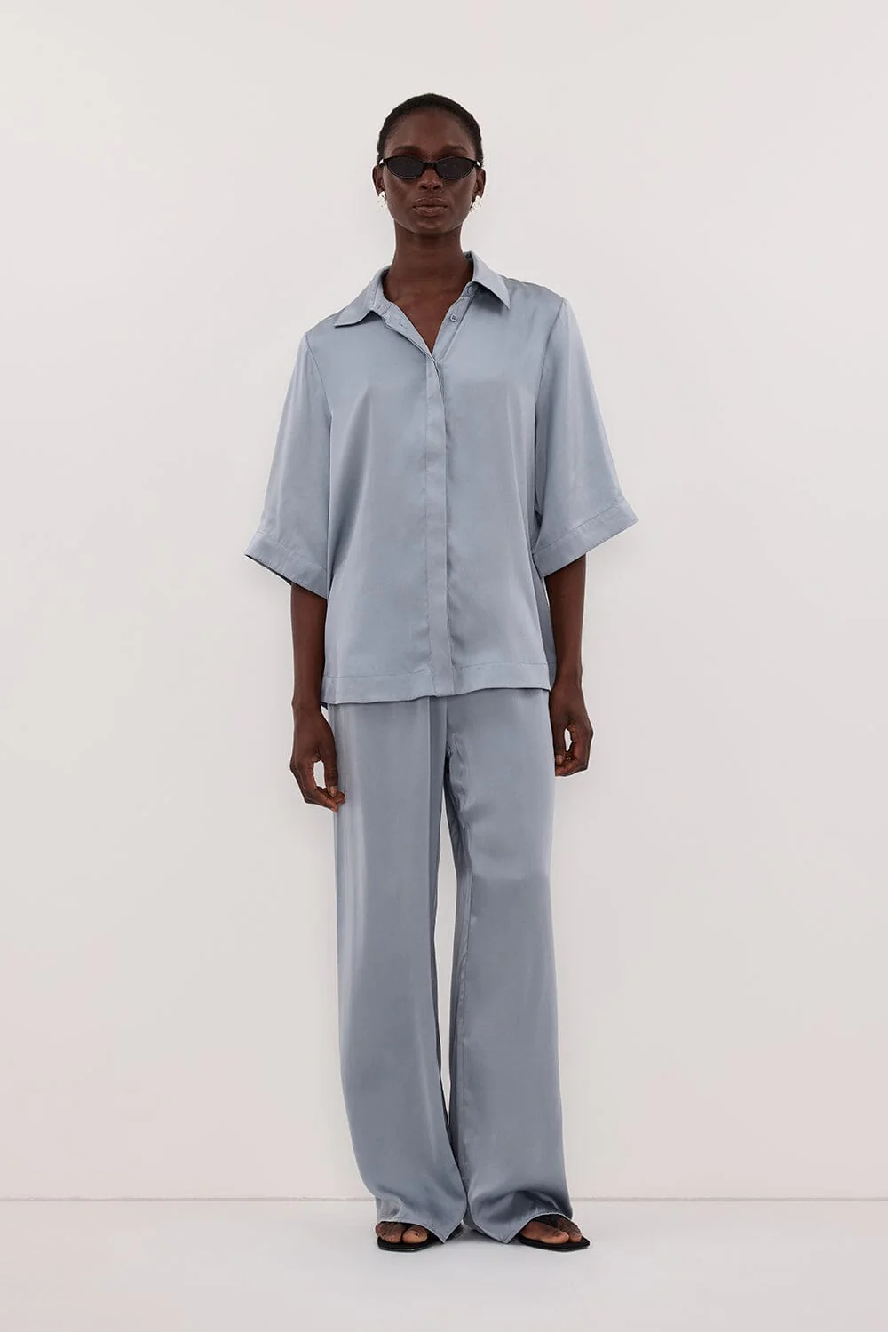 PERCY DUSTY BLUE SILK SHIRT - Image 3