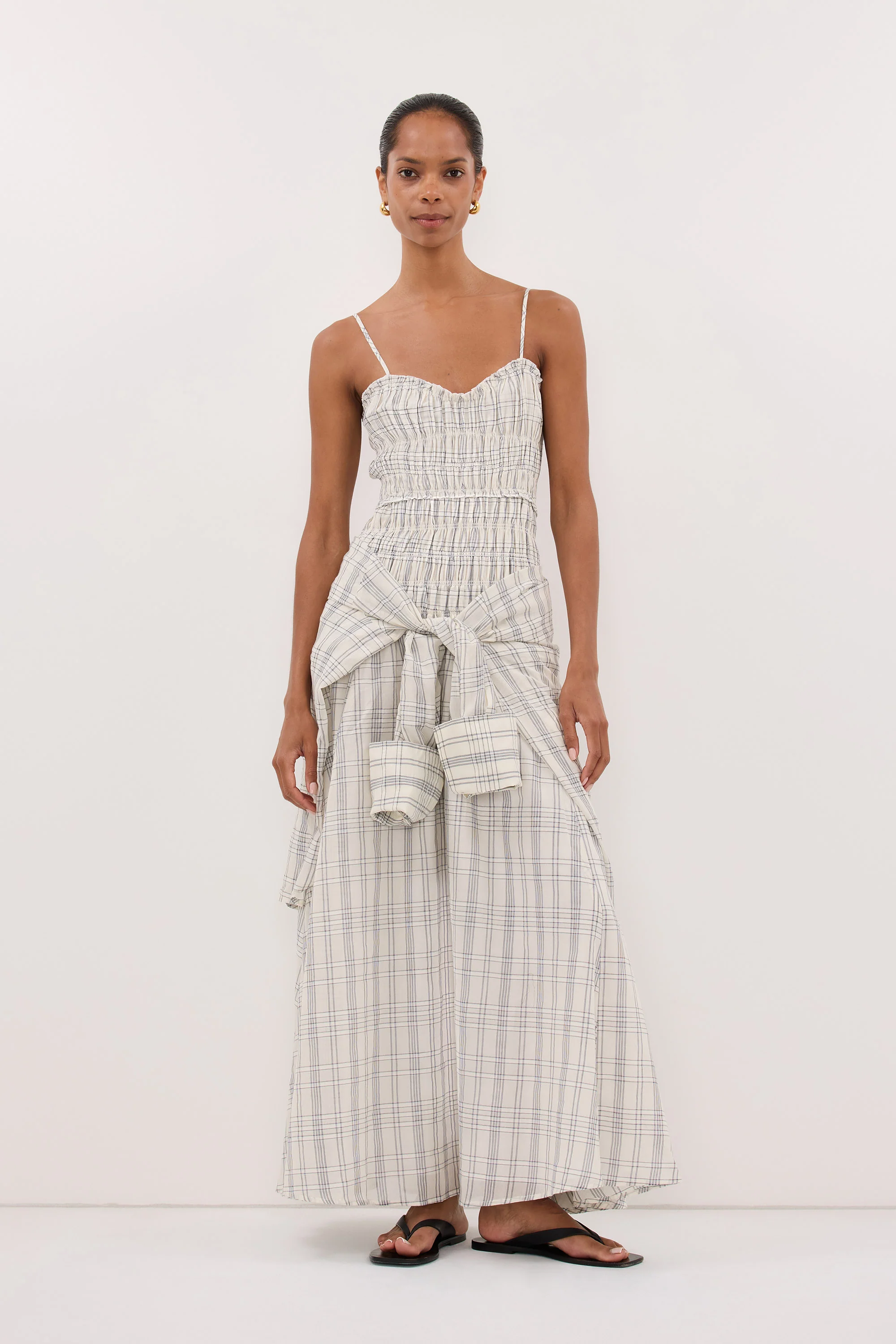 PETRA OFF WHITE CHECK MIDI DRESS - Image 7