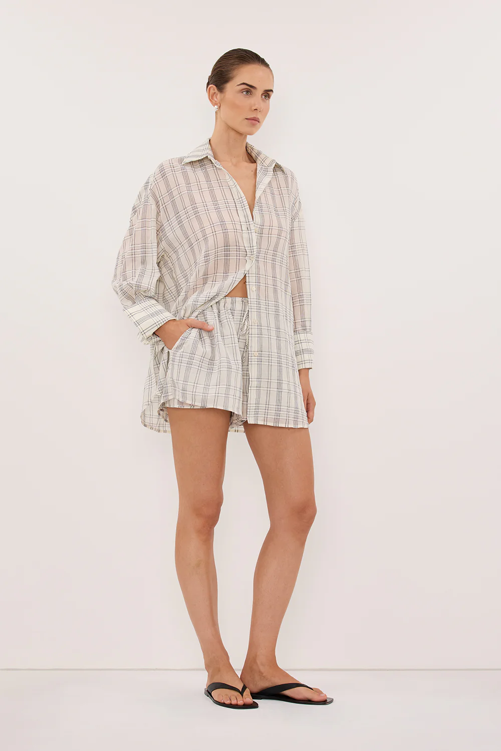 PETRA OFF WHITE CHECK SHIRT - Image 3