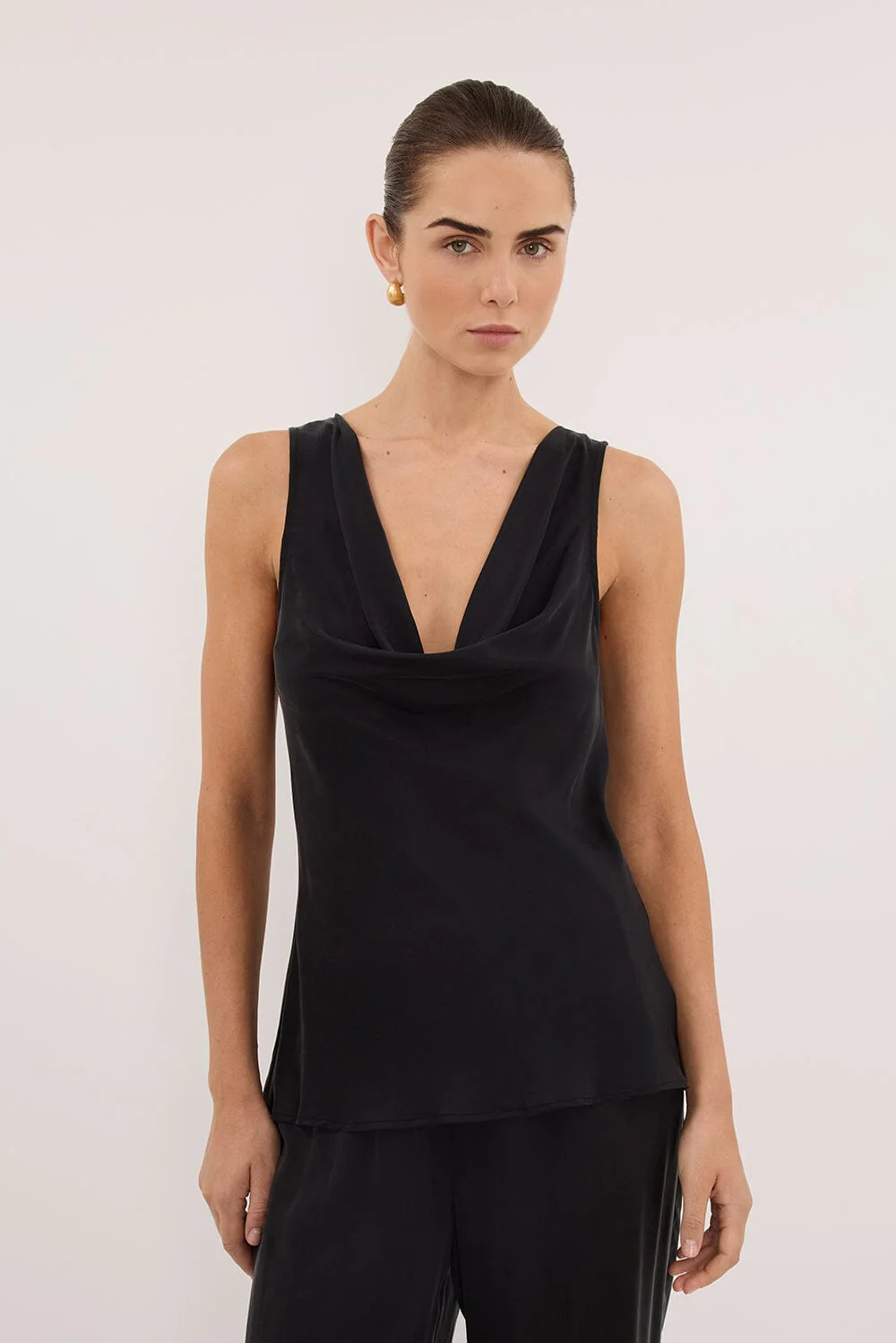 PEYTON BLACK SILK COWL TOP - Image 2