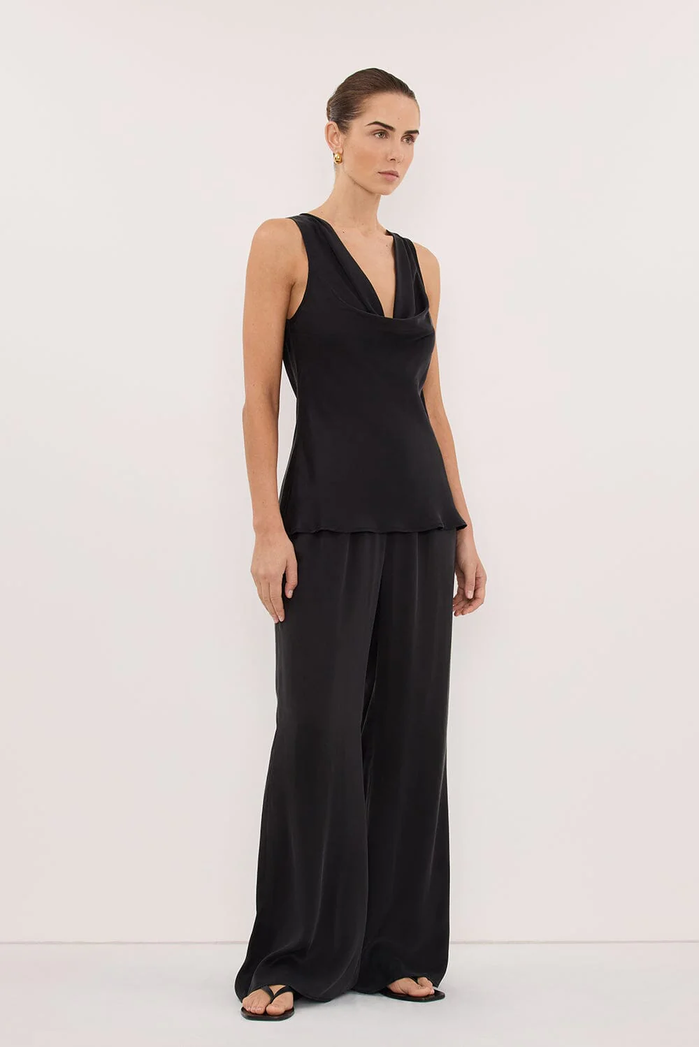 PEYTON BLACK SILK COWL TOP - Image 3
