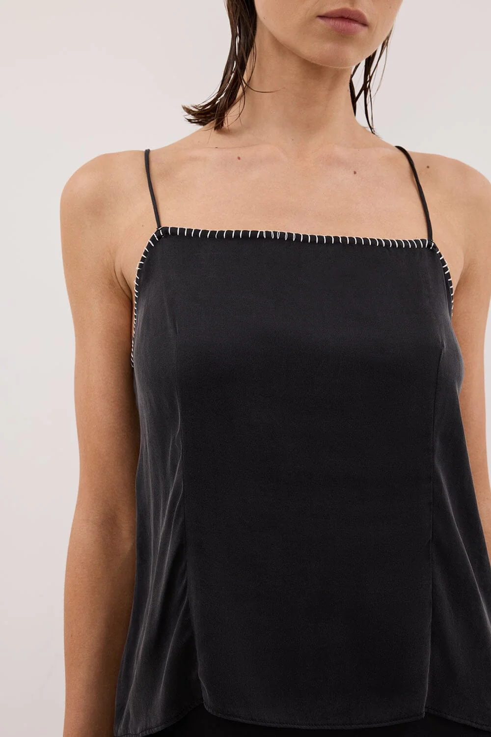PIPER BLACK SLEEVELESS SILK STITCH DETAIL CAMI TOP - Image 5
