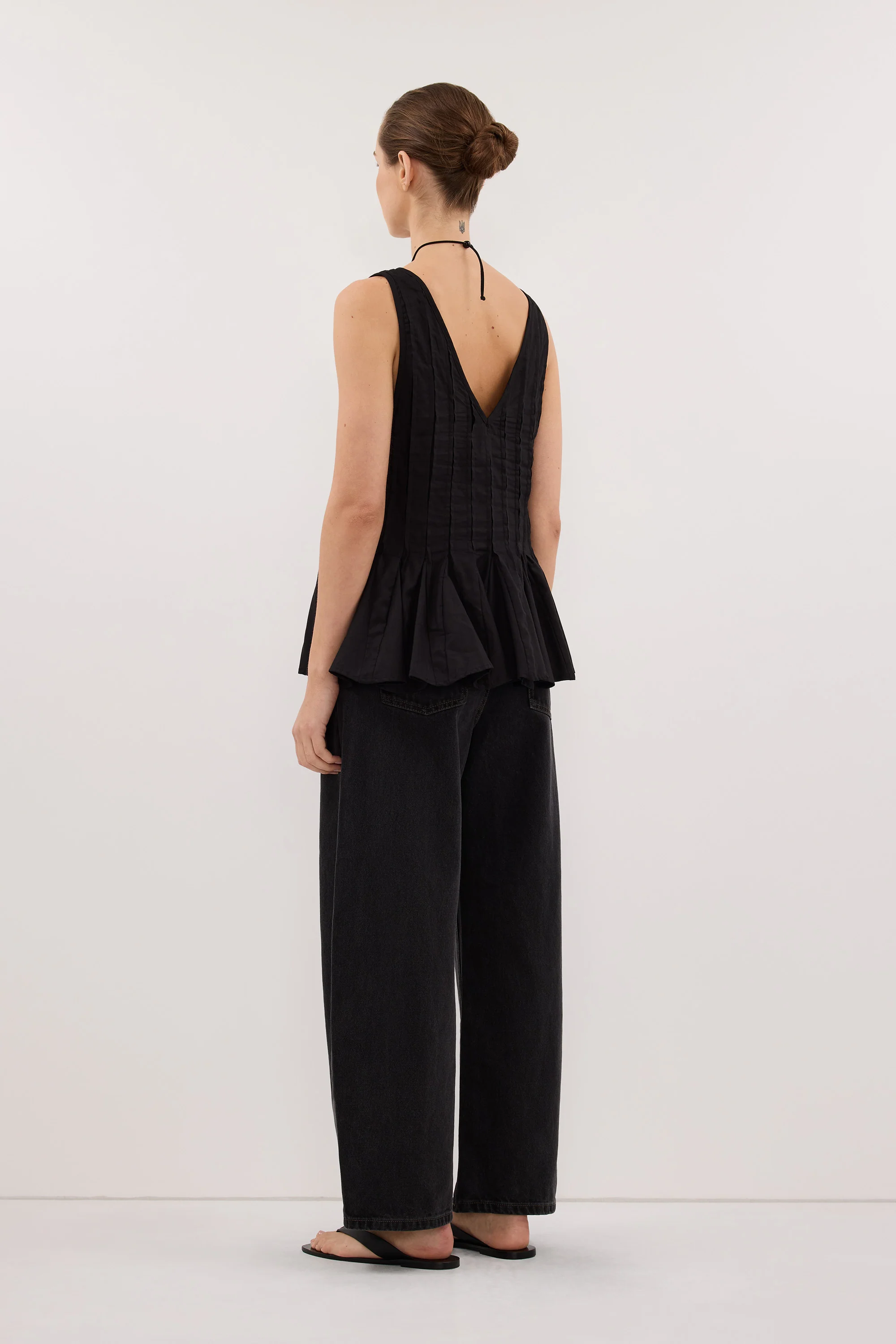 PIXIE BLACK LINEN GODET TOP - Image 3