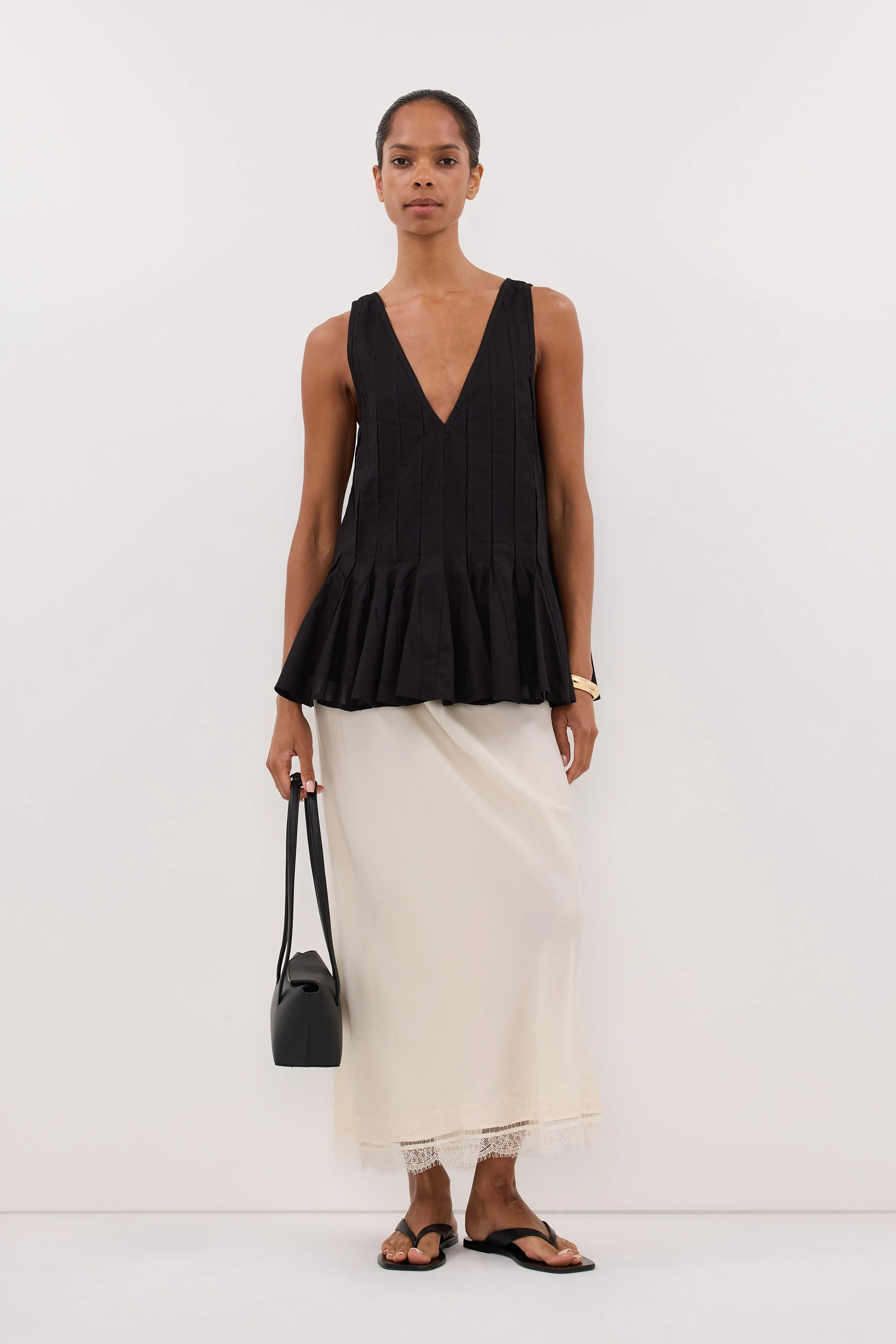 PIXIE BLACK LINEN GODET TOP - Image 5
