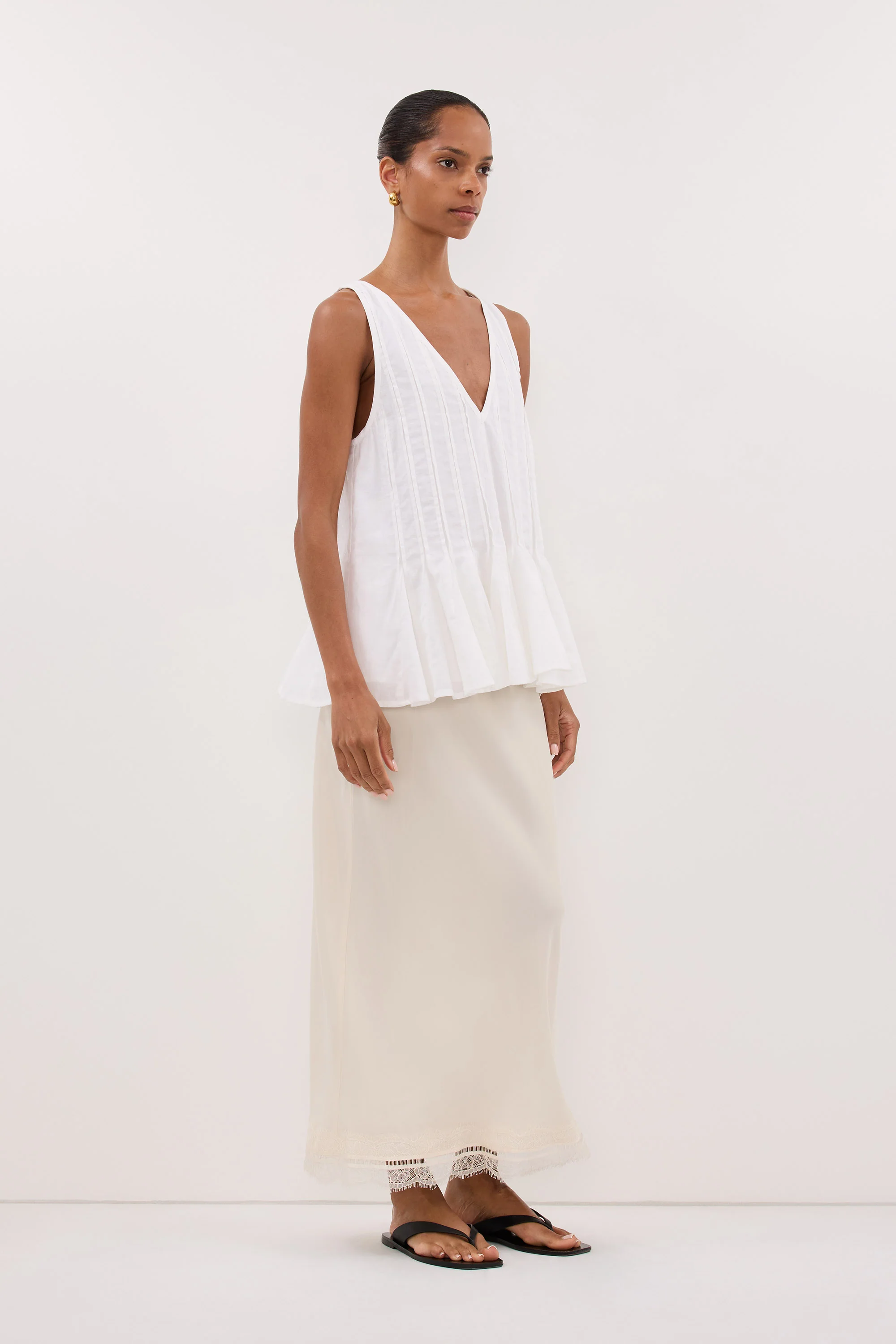 PIXIE WHITE LINEN GODET TOP - Image 3