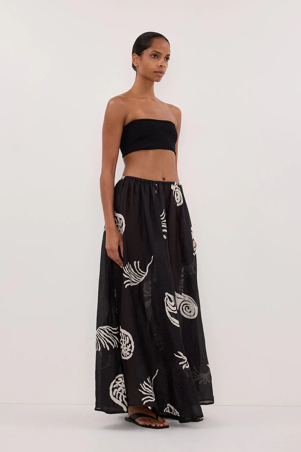 POSITANO BLACK RAMIE MIDI SKIRT - Image 3