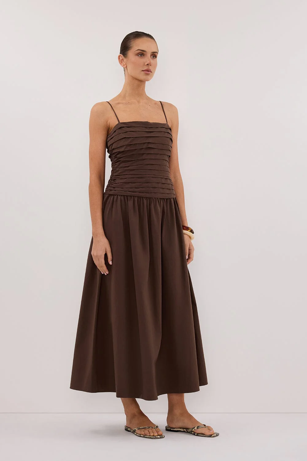 QUINN BITTER CHOC COTTON MIDI DRESS - Image 3