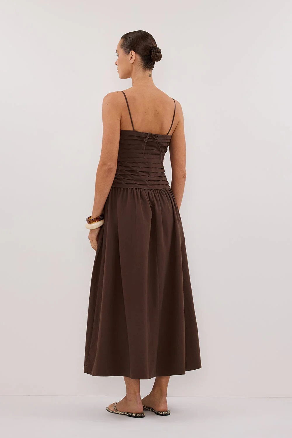 QUINN BITTER CHOC COTTON MIDI DRESS - Image 4