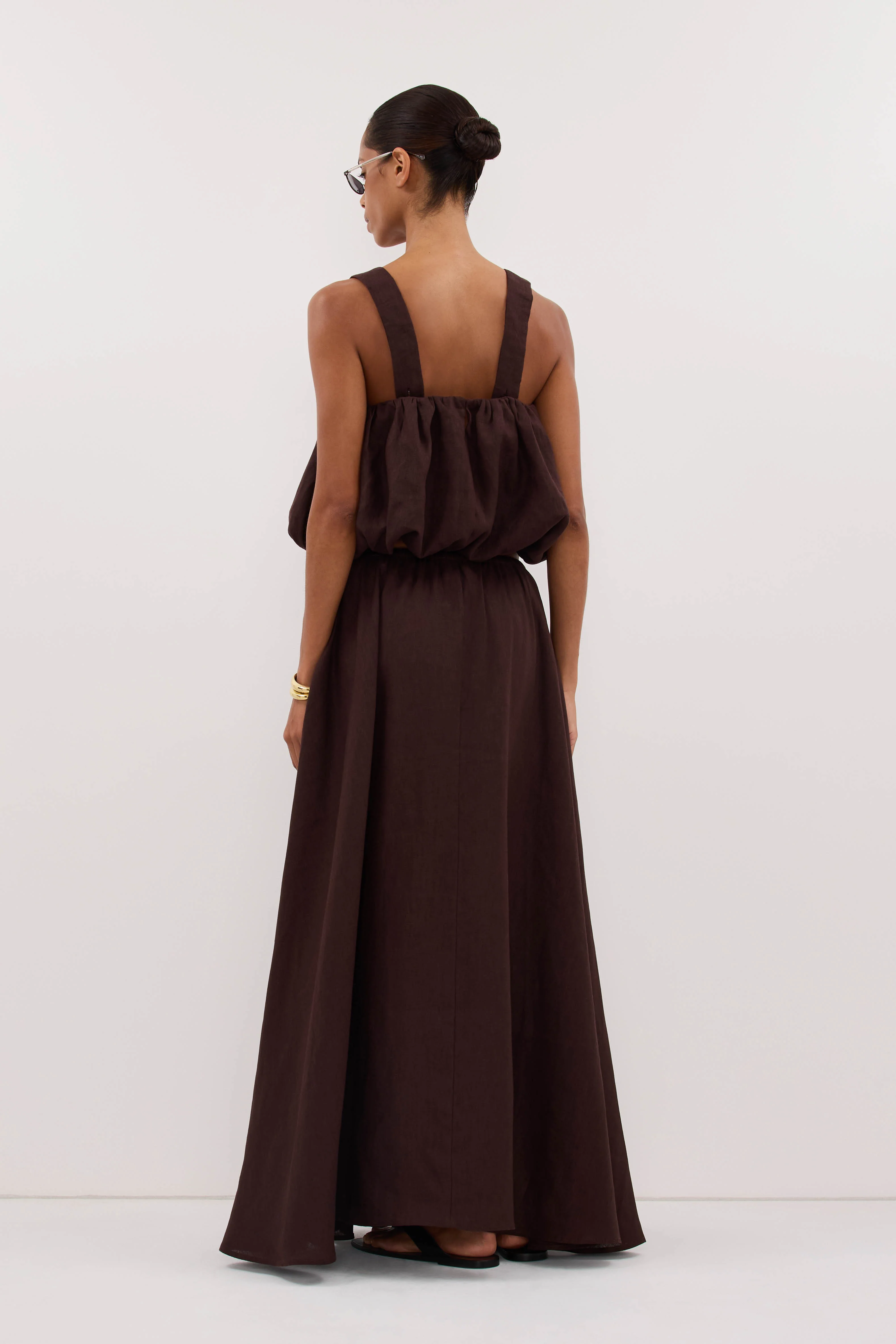 RAVELLO BURNT CHOC LINEN BUBBLE TOP - Image 4