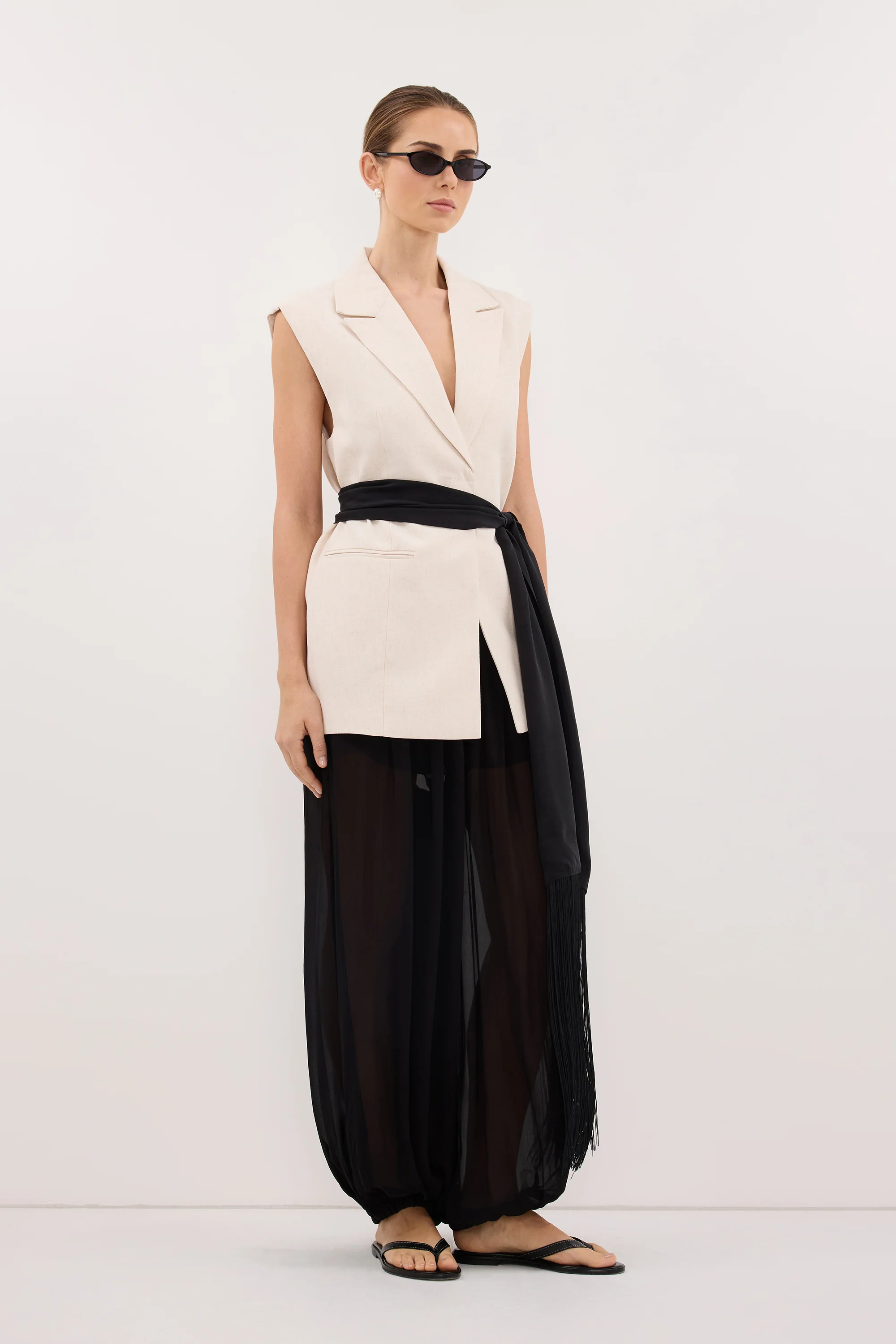 ROSALIE CREAM MARLE WRAP VEST - Image 3