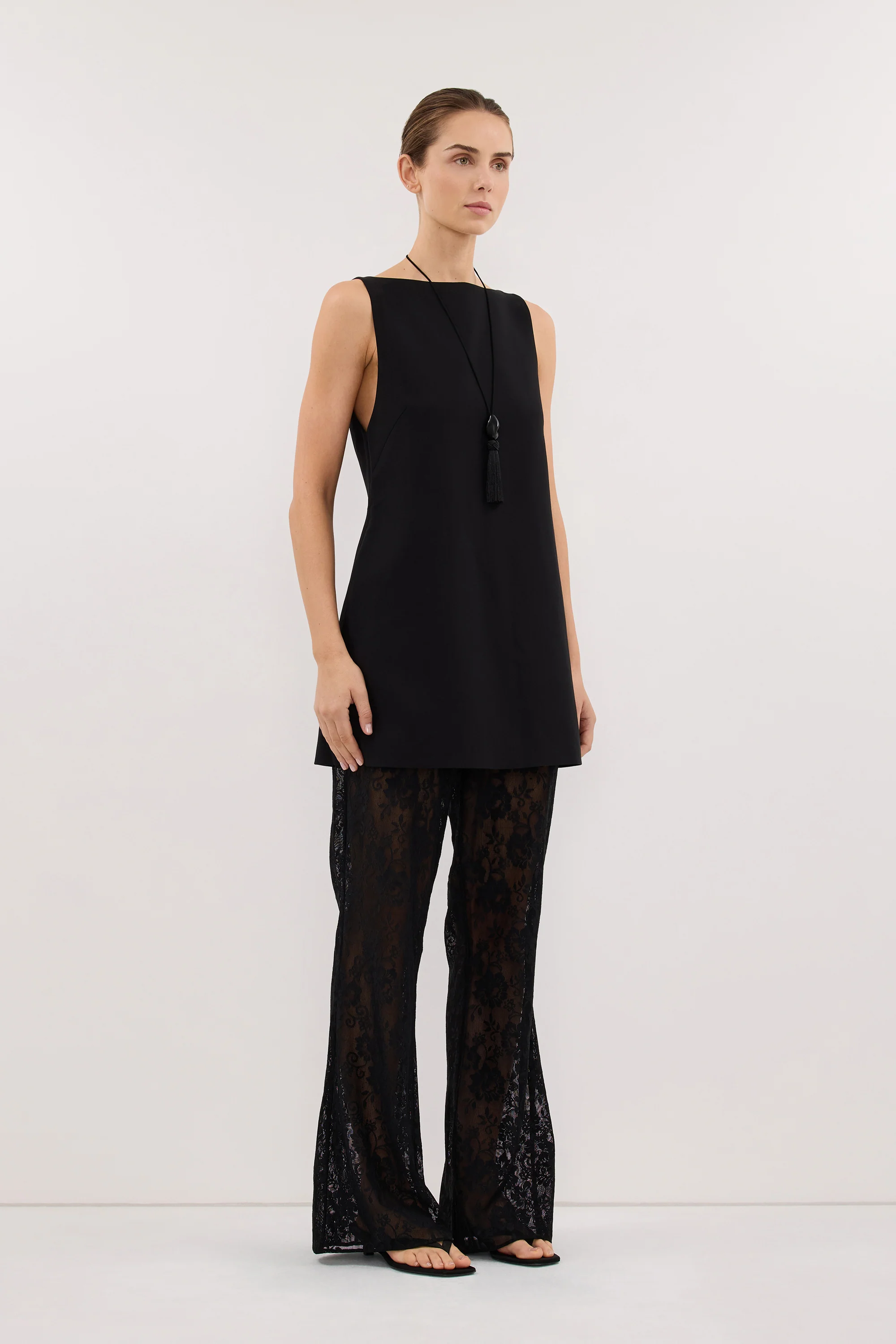 ROWIE BLACK SLEEVELESS BOAT NECK TUNIC TOP - Image 3
