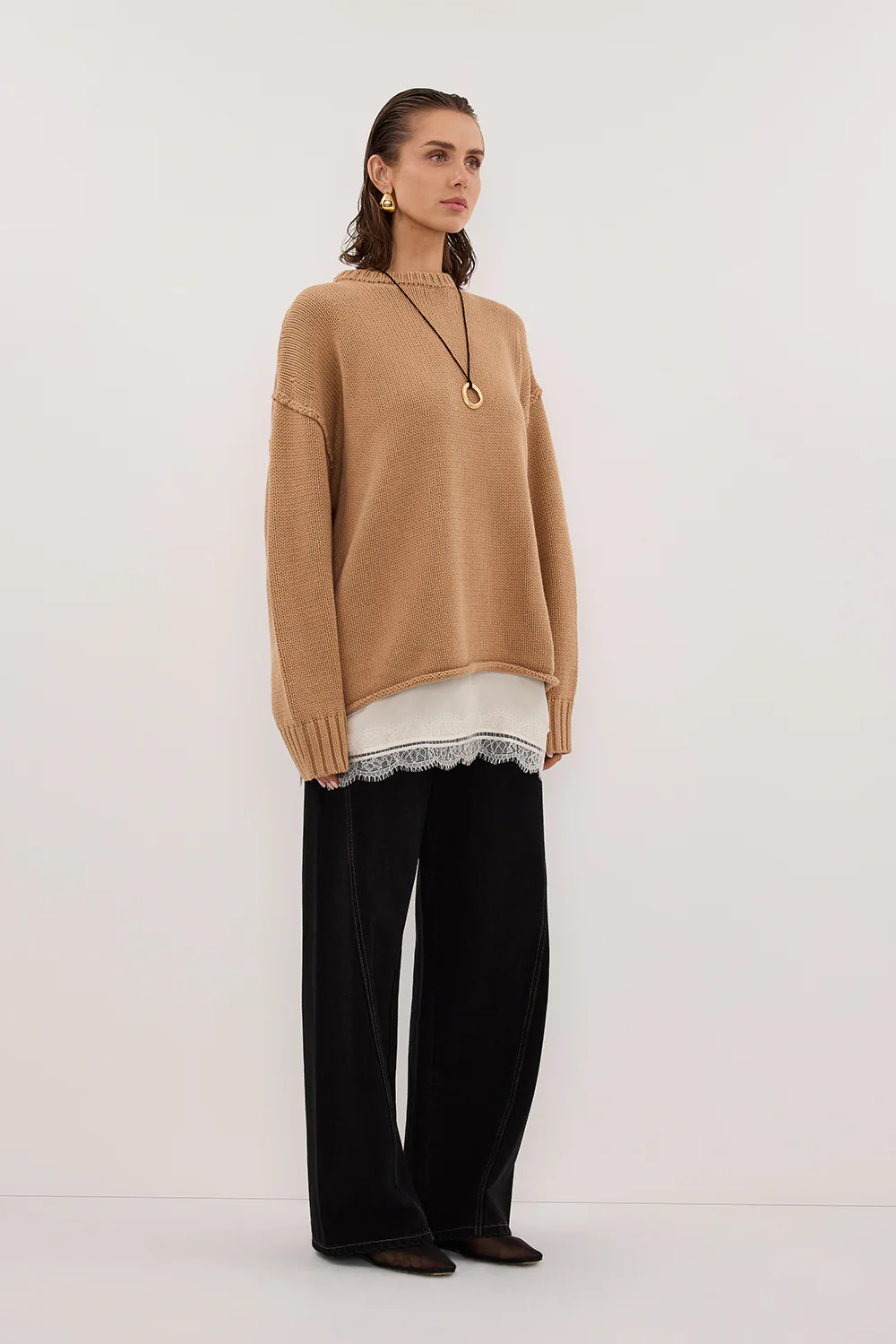 ROY WHEAT OVERSIZED LONGLINE KNIT JUMPER - Image 3