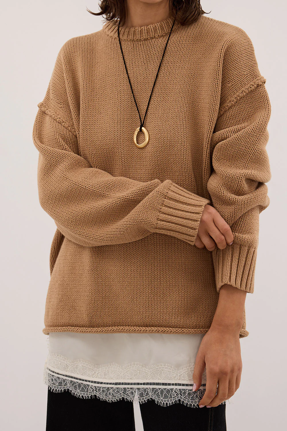 ROY WHEAT OVERSIZED LONGLINE KNIT JUMPER - Image 5
