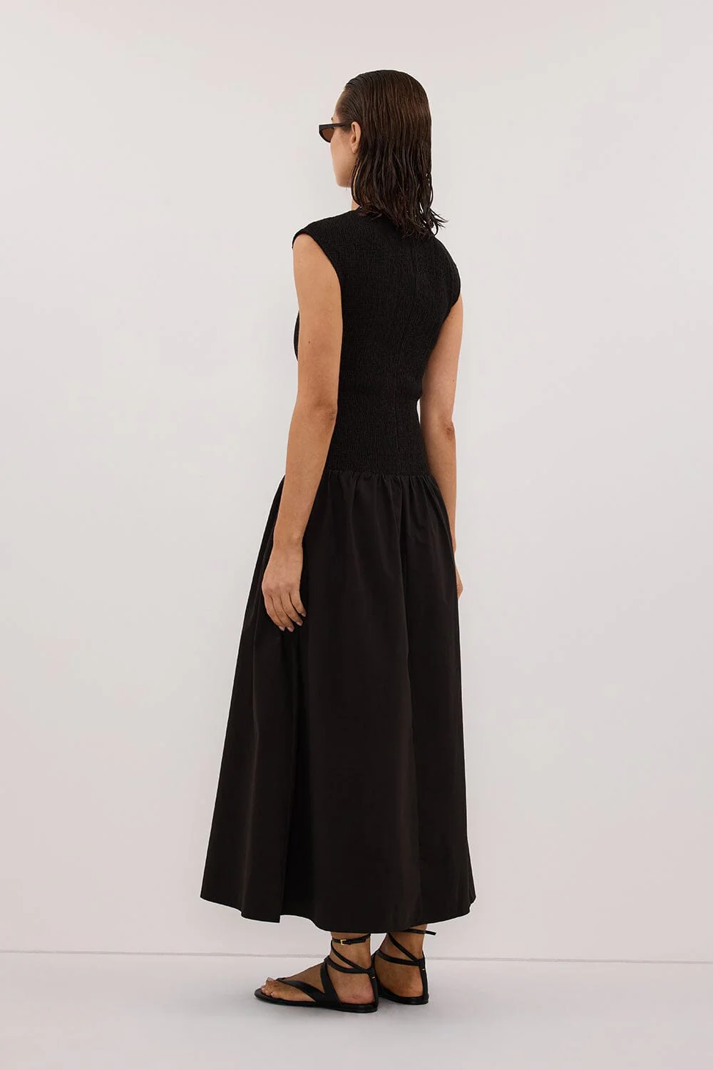 RUBI BLACK COTTON MIDI DRESS - Image 5