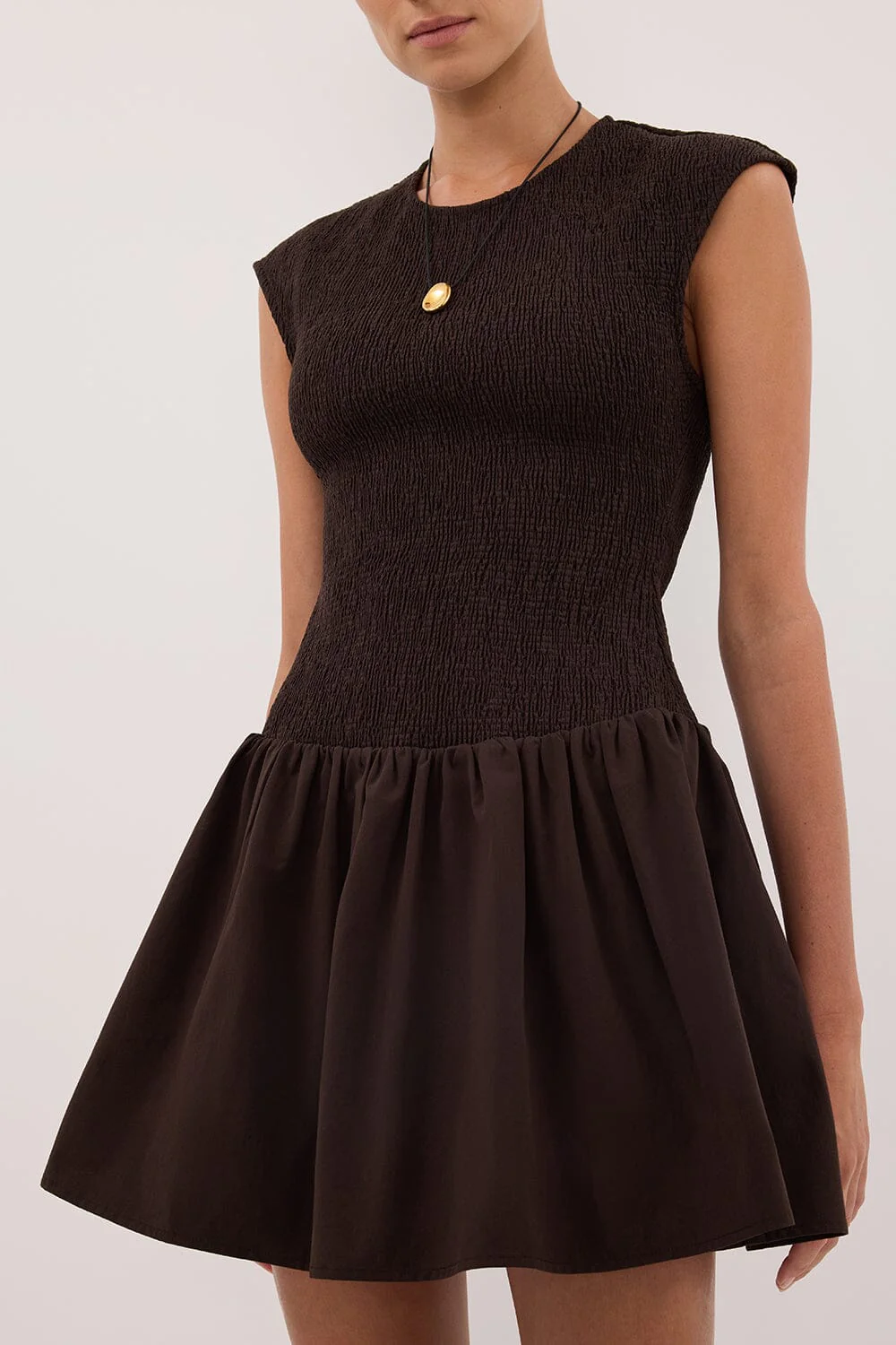 RUBI BURNT CHOC COTTON MINI DRESS - Image 5