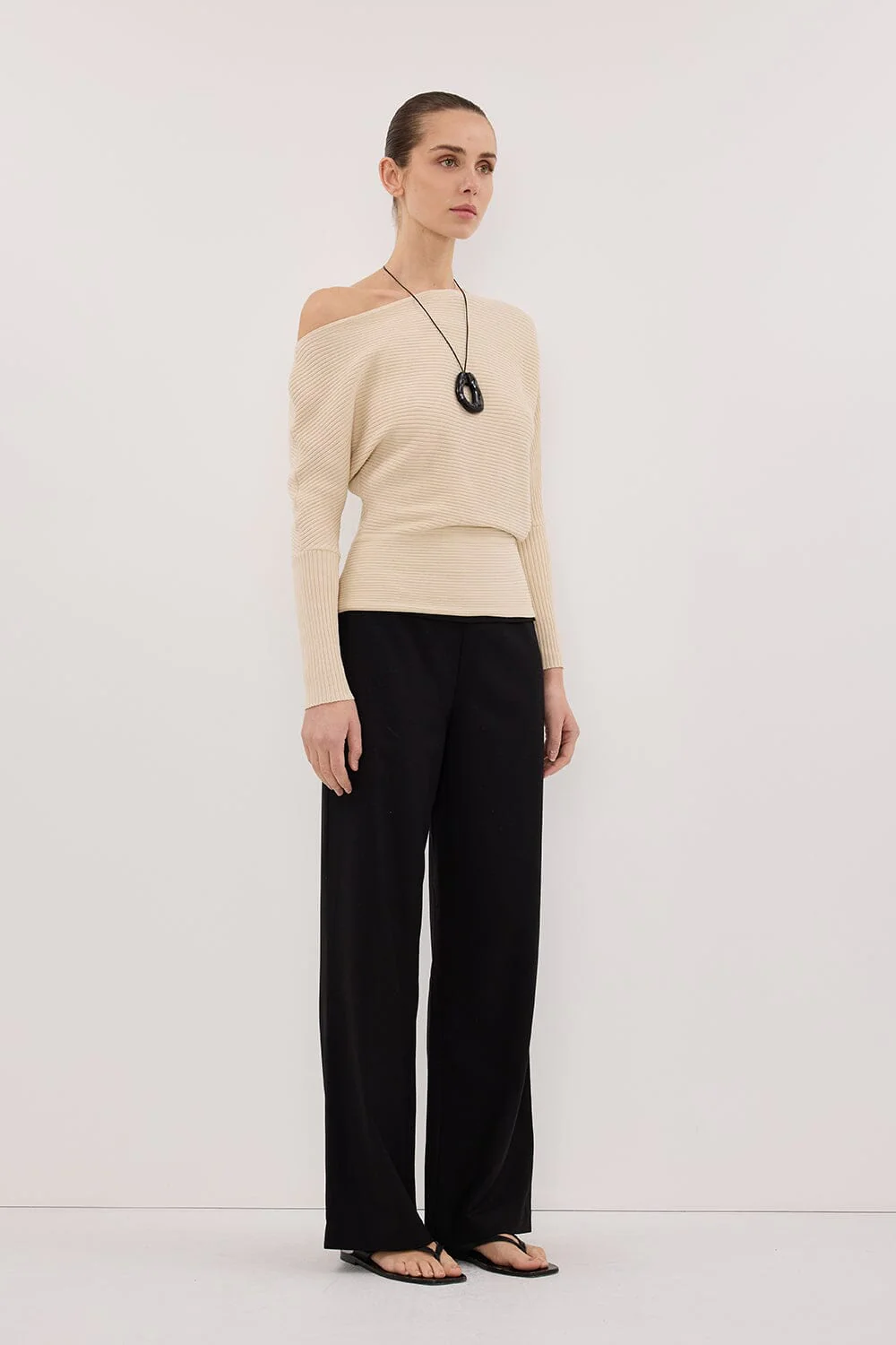 SAGE NATURAL LONG SLEEVE BOAT NECK KNIT TOP - Image 3