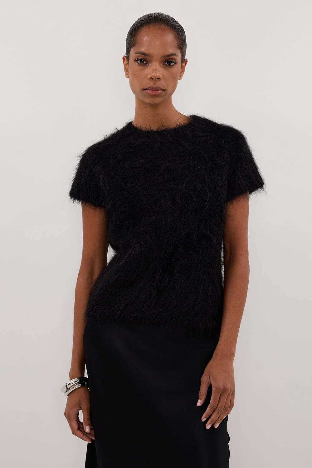 SALMA BLACK CAP SLEEVE KNIT TOP - Image 2