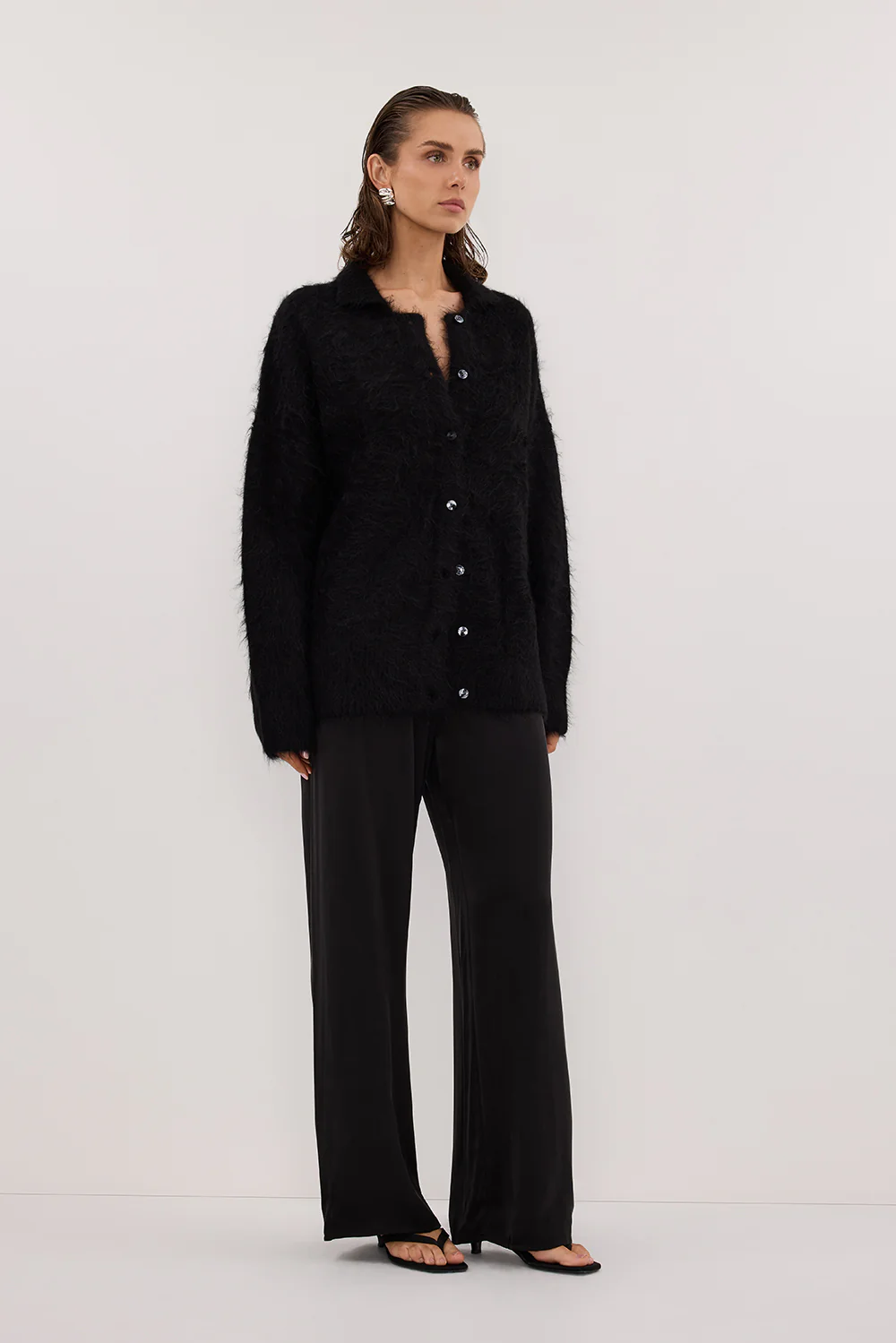 SALMA BLACK POLO NECK KNIT CARDIGAN - Image 3