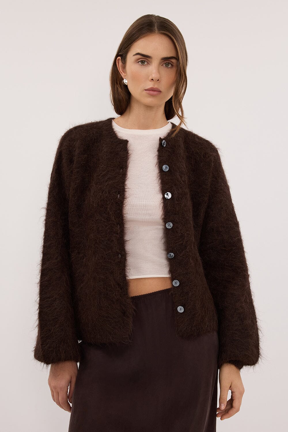 SALMA CHOC KNIT CARDIGAN - Image 2