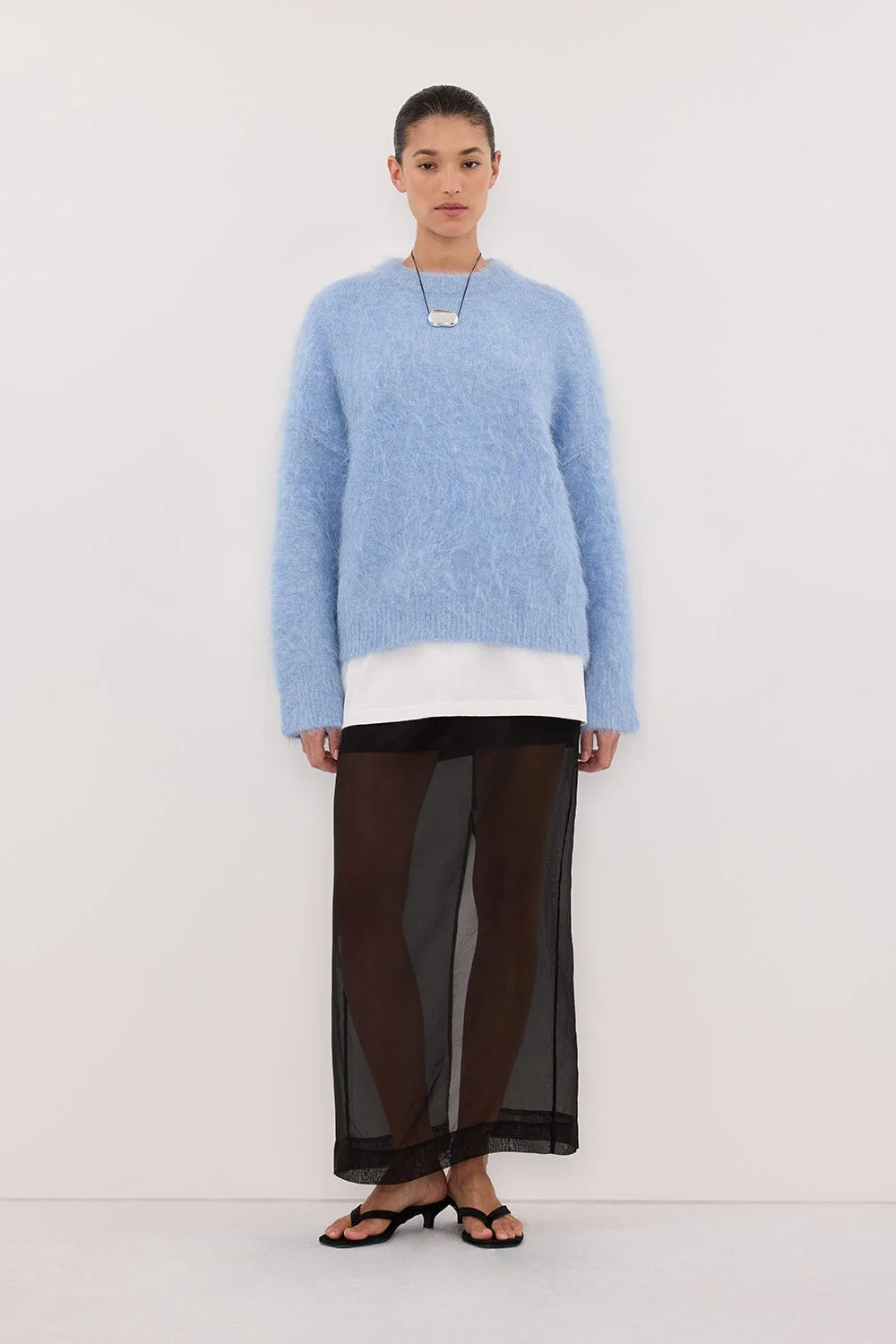 SALMA DUSTY BLUE CREW NECK KNIT JUMPER - Image 3