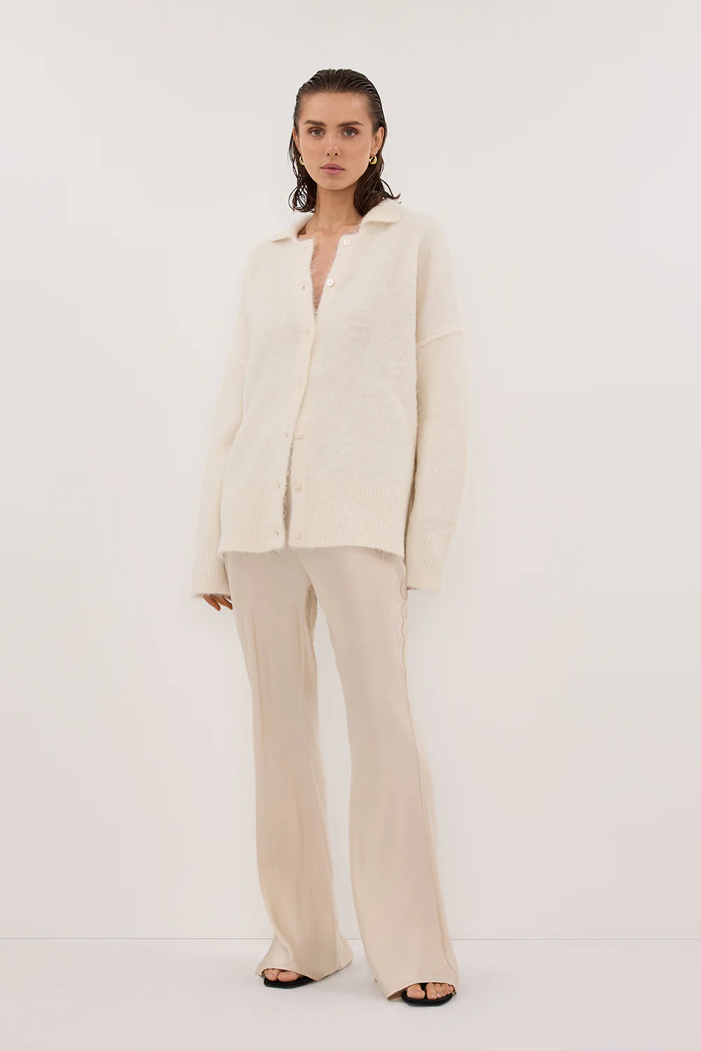 SALMA IVORY POLO NECK KNIT CARDIGAN