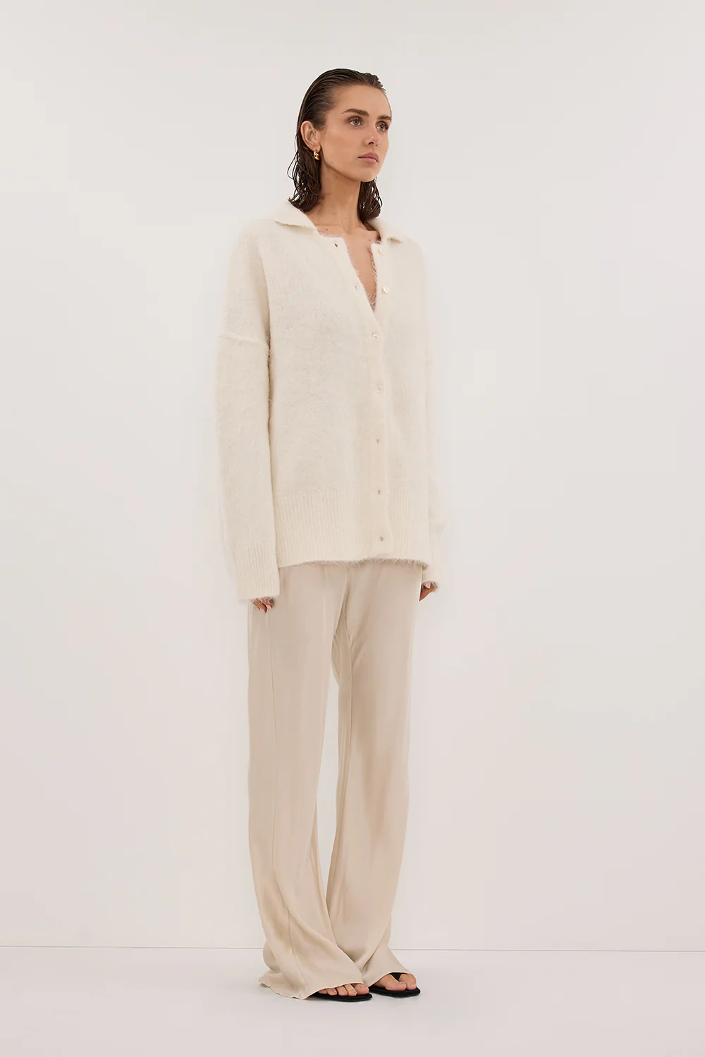 SALMA IVORY POLO NECK KNIT CARDIGAN - Image 3