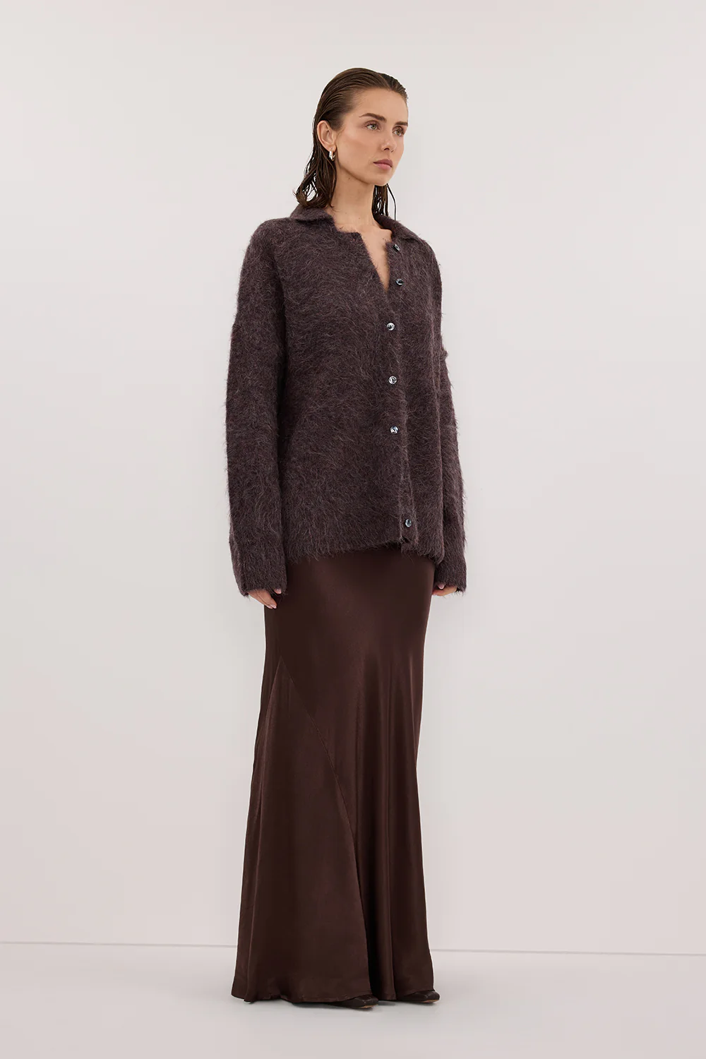 SALMA WINE POLO NECK KNIT CARDIGAN - Image 3