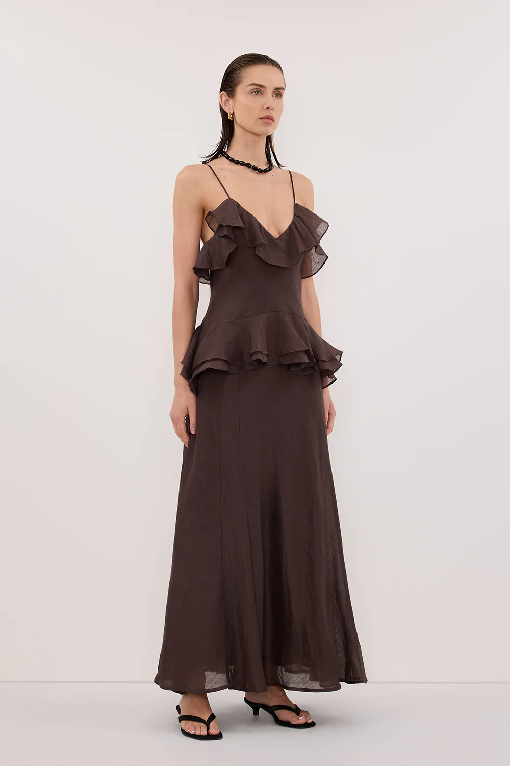 SARA DARK CHOC RAMIE MAXI DRESS - Image 3