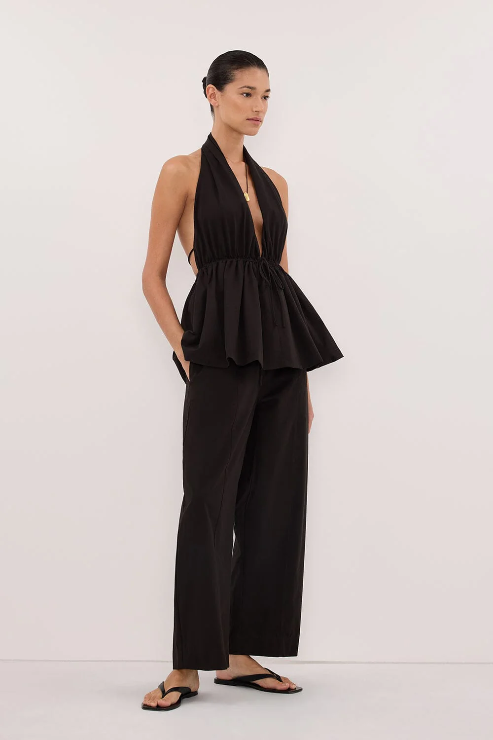 SCOUT BLACK COTTON BARREL LEG PANT - Image 3