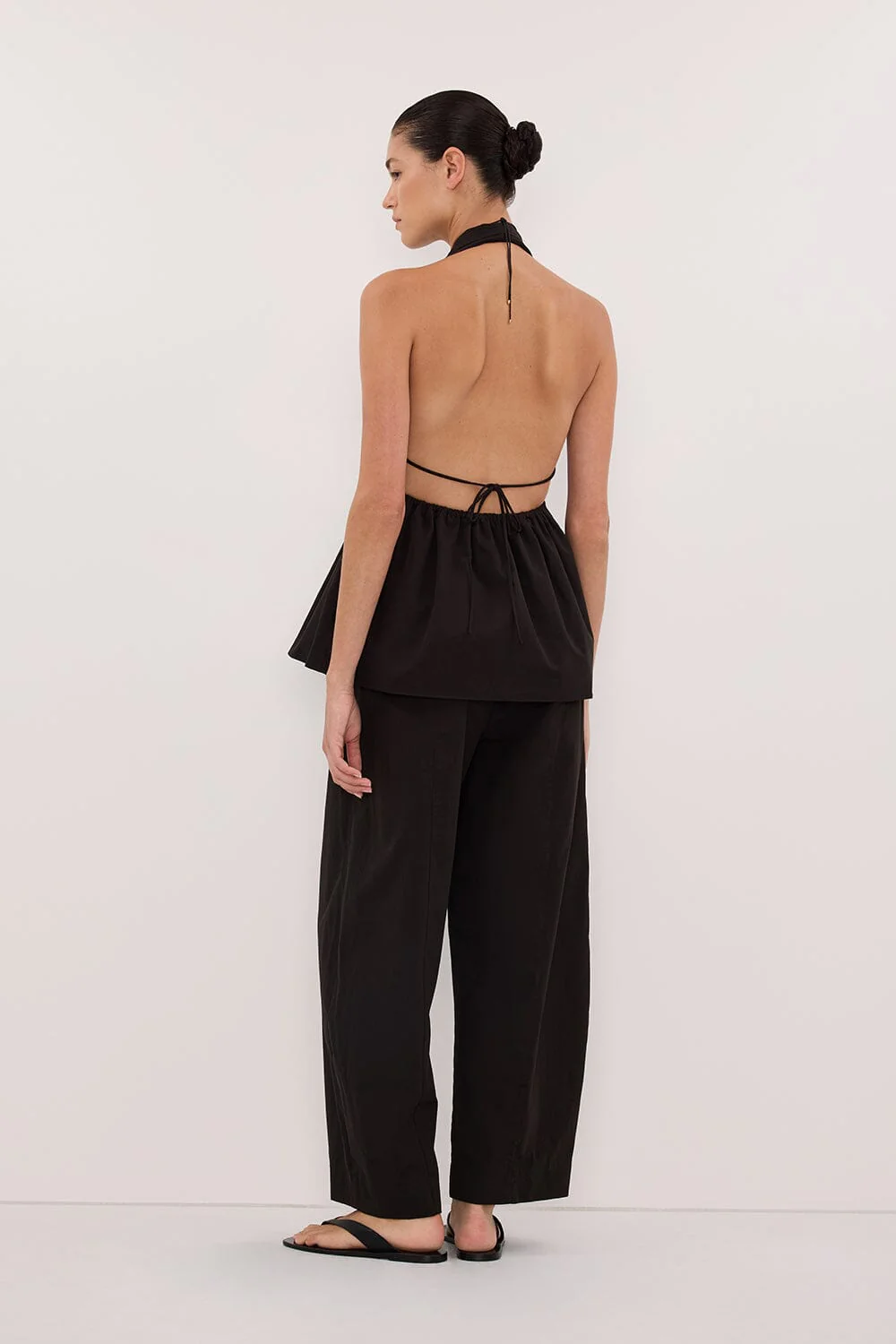 SCOUT BLACK COTTON BARREL LEG PANT - Image 4