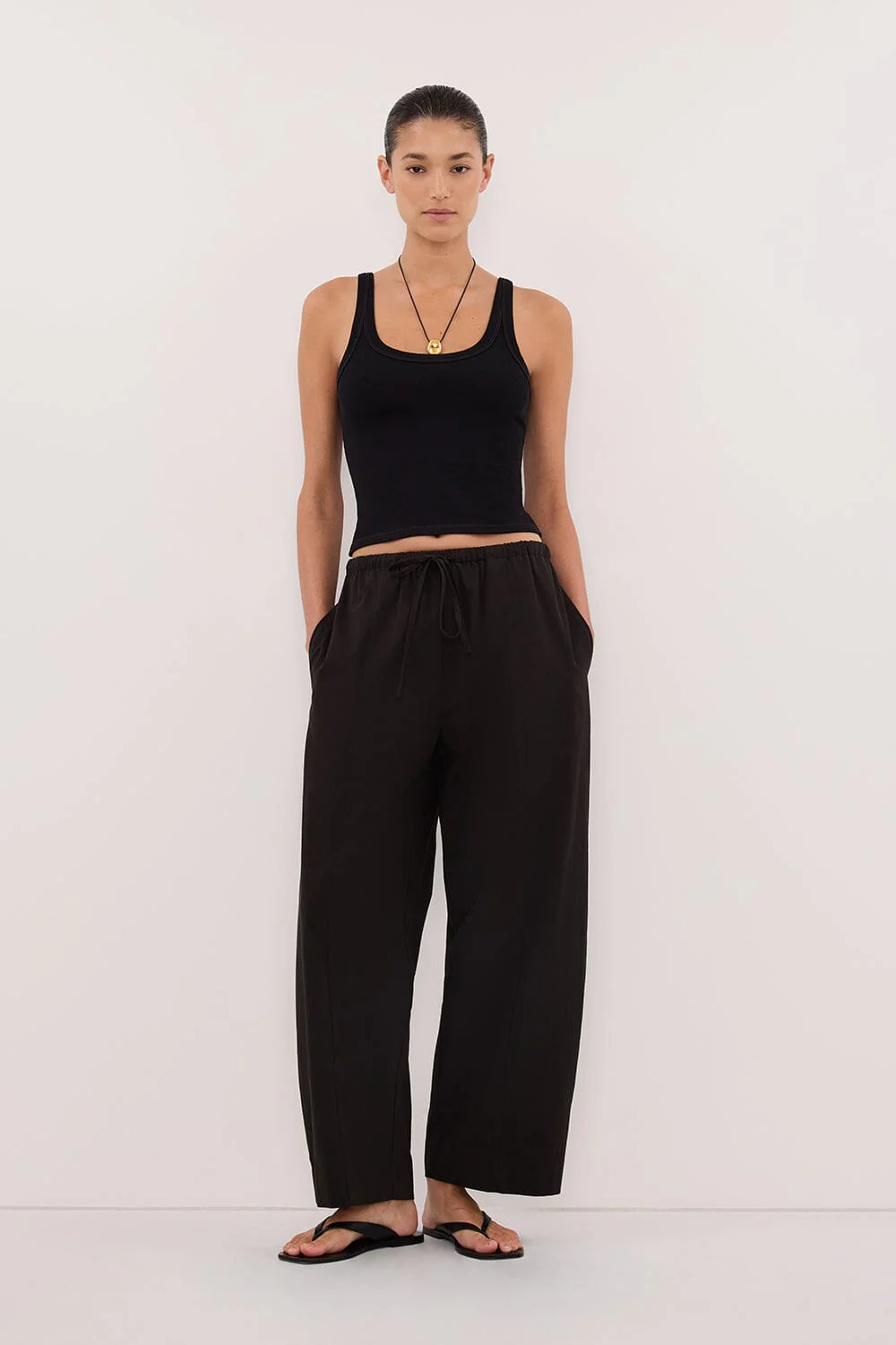 SCOUT BLACK COTTON BARREL LEG PANT - Image 6