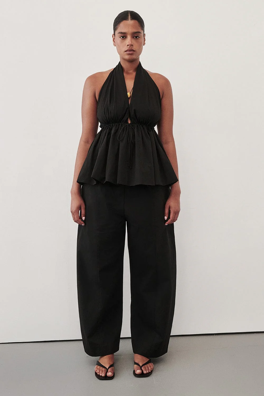 SCOUT BLACK COTTON BARREL LEG PANT - Image 8