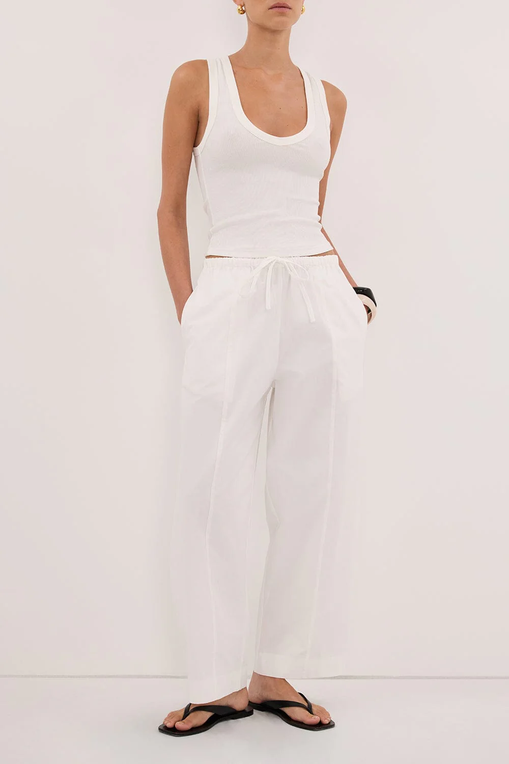 SCOUT WHITE COTTON BARREL LEG PANT - Image 2