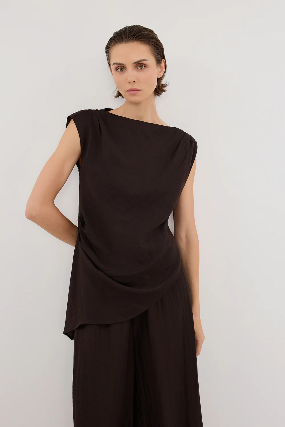 SHYLA BITTER CHOC ASYMMETRICAL TOP - Image 2
