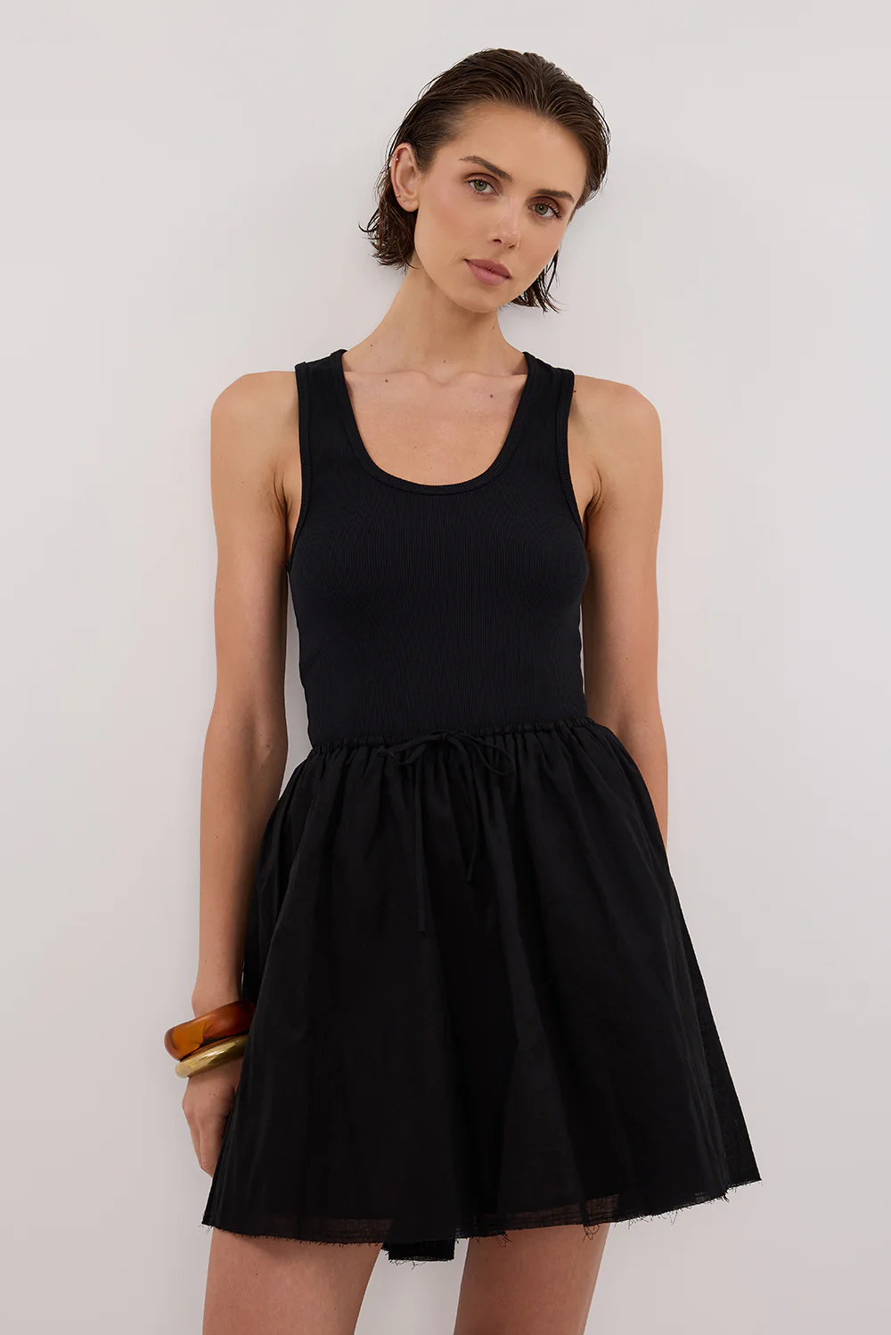 SIA BLACK DRAWSTRING MINI SKIRT - Image 2
