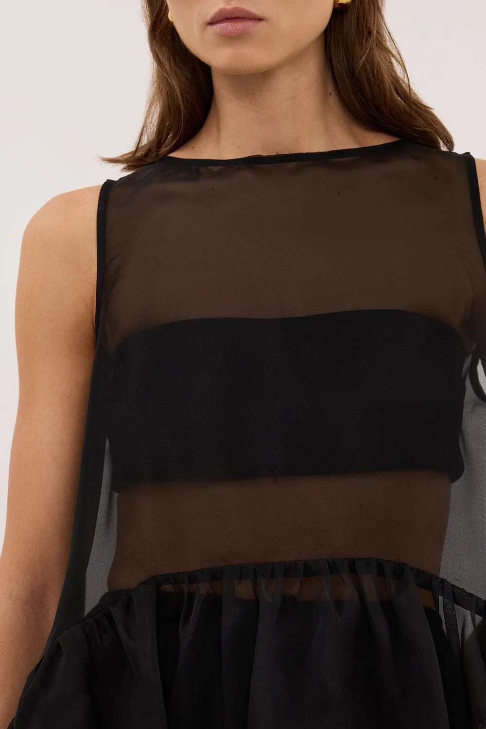SIAN BLACK SILK ORGANZA DROP WAIST TOP - Image 5