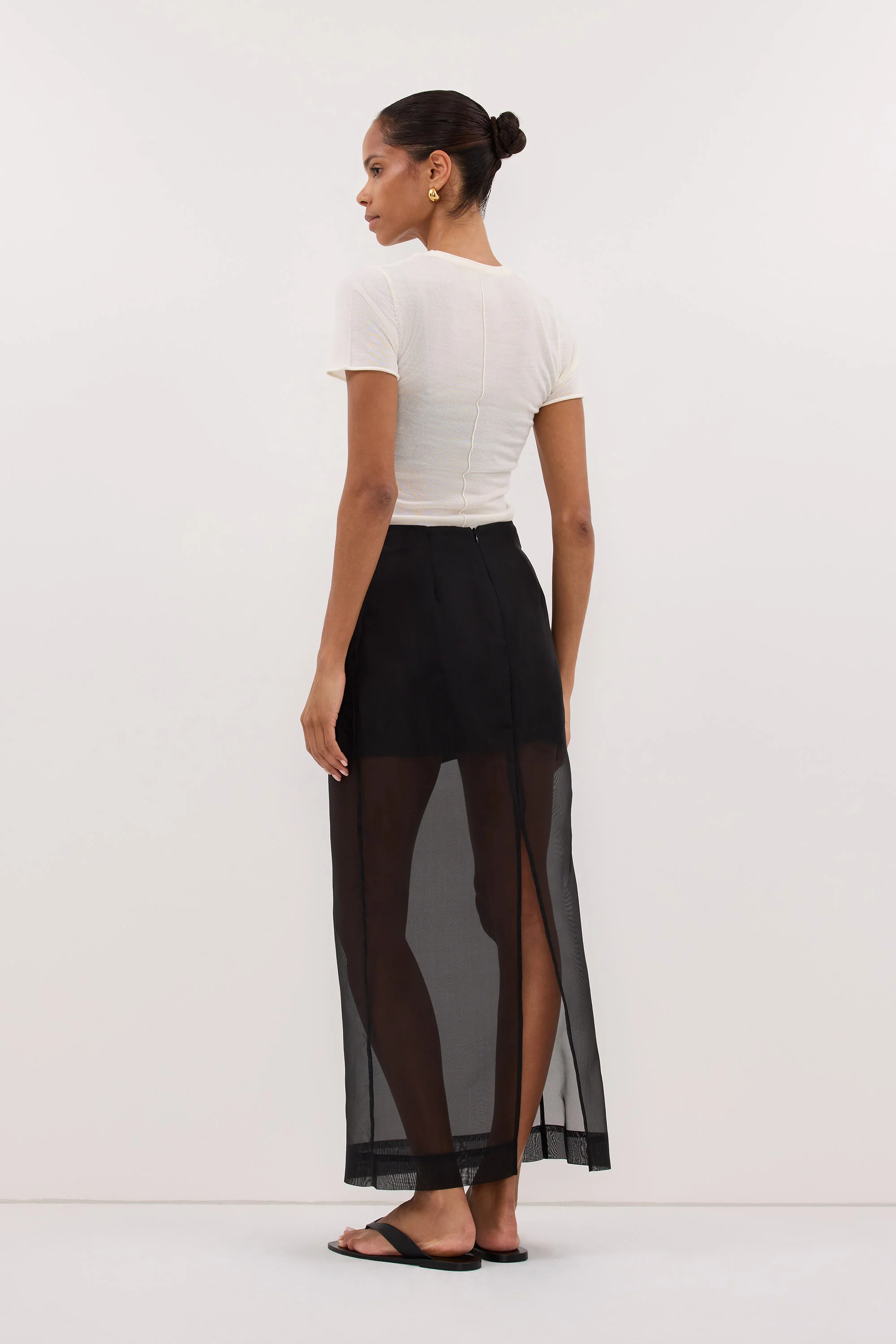 SIAN BLACK SILK ORGANZA MIDI SKIRT - Image 4