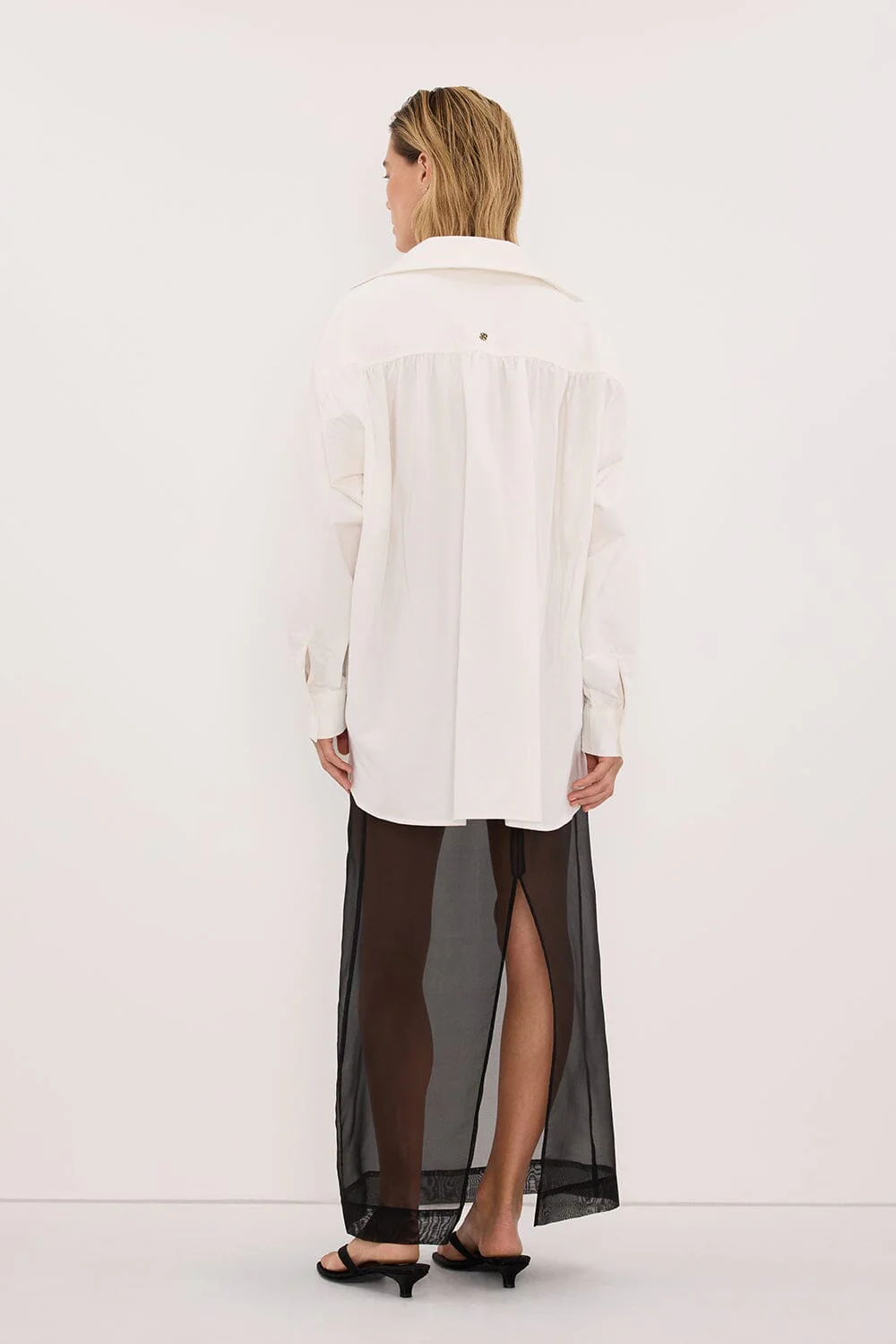 SIAN BLACK SILK ORGANZA MIDI SKIRT - Image 8