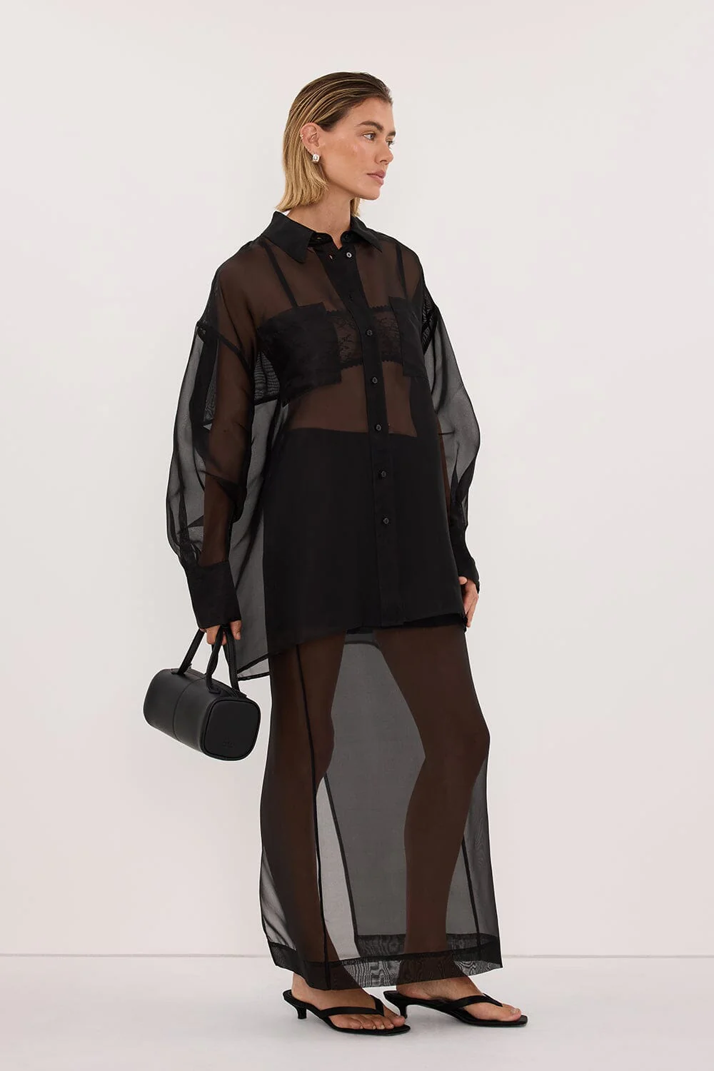 SIAN BLACK SILK ORGANZA SHIRT - Image 4