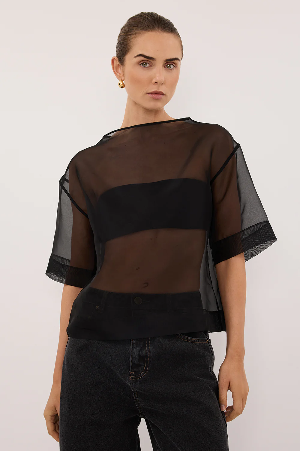 SIAN BLACK SILK ORGANZA TEE - Image 2