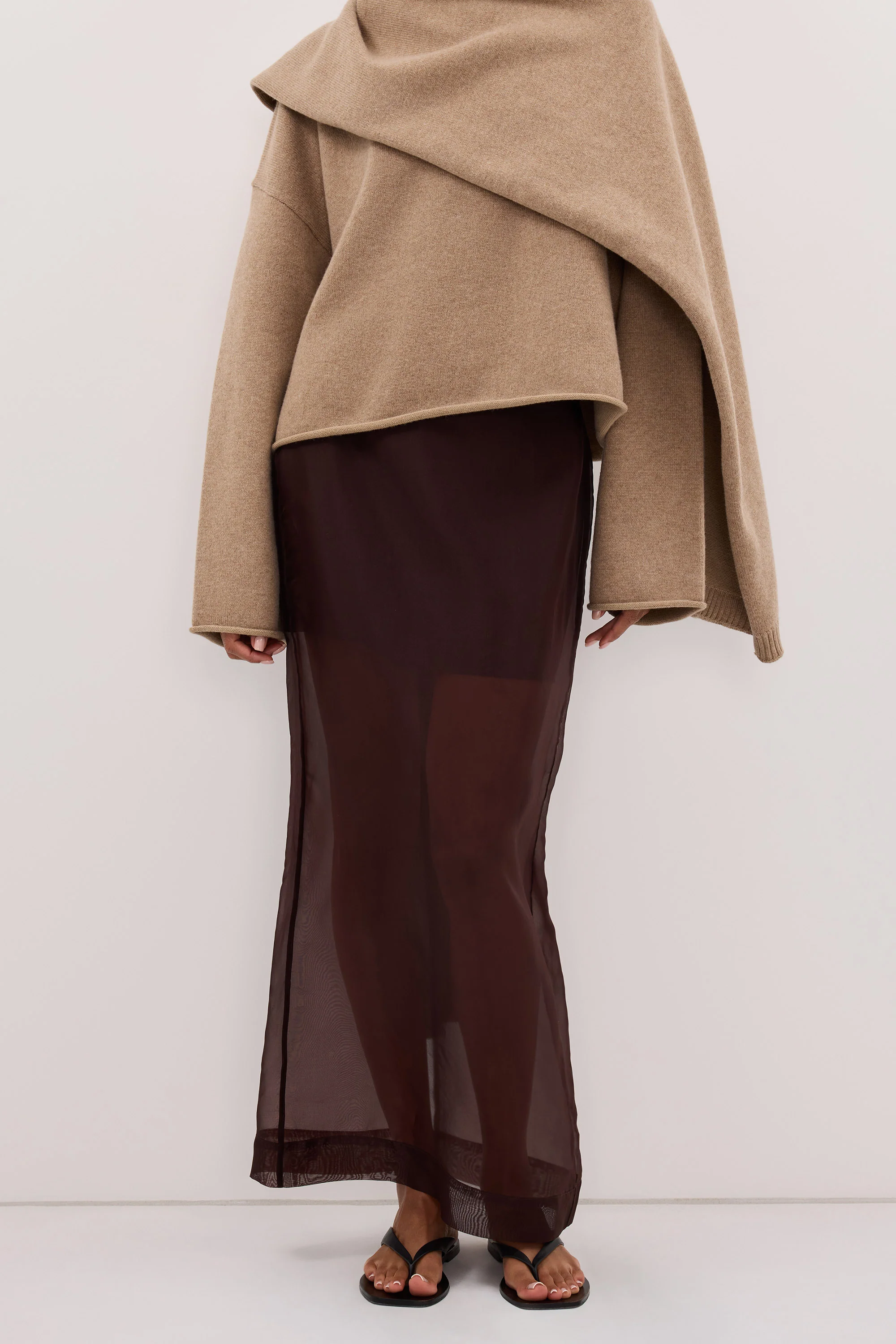 SIAN DARK CHOC SILK ORGANZA MIDI SKIRT - Image 3