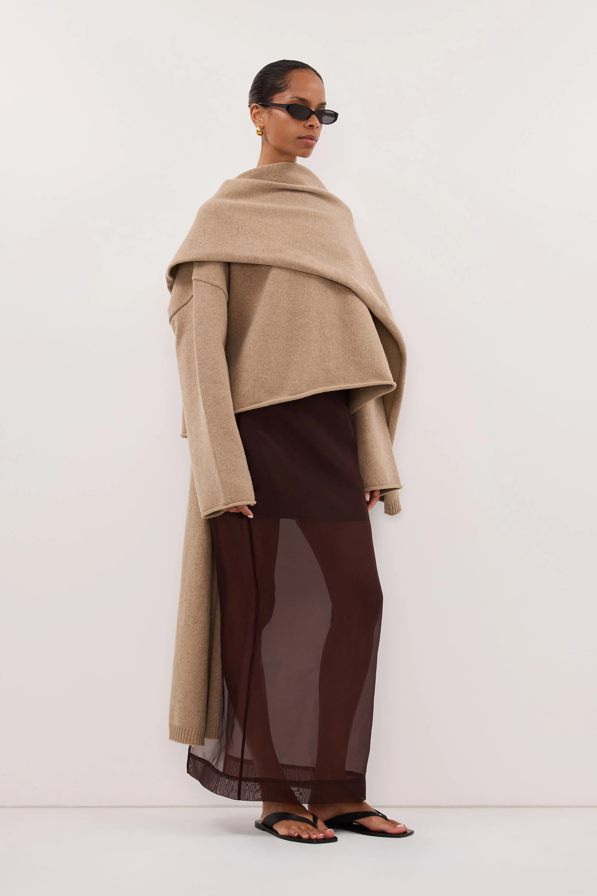 SIAN DARK CHOC SILK ORGANZA MIDI SKIRT - Image 4