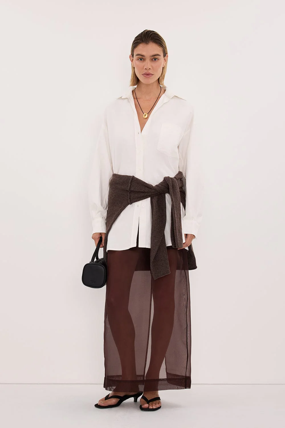 SIAN DARK CHOC SILK ORGANZA MIDI SKIRT - Image 7