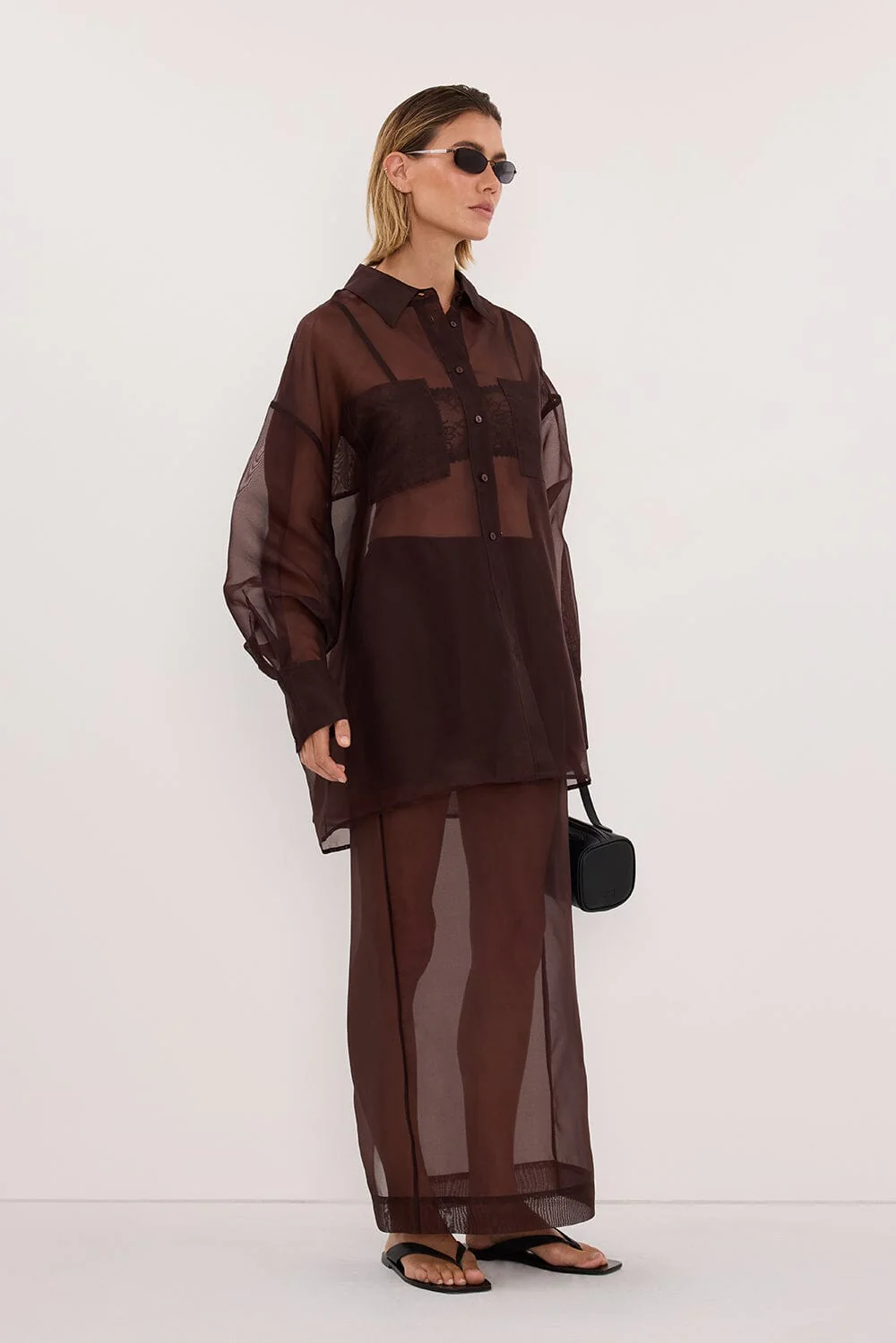 SIAN DARK CHOC SILK ORGANZA SHIRT - Image 4