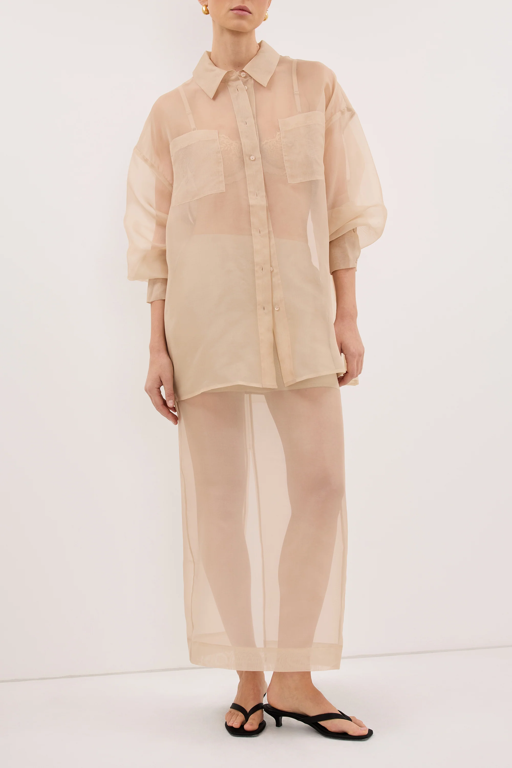 SIAN GOLD SILK ORGANZA MIDI SKIRT - Image 2